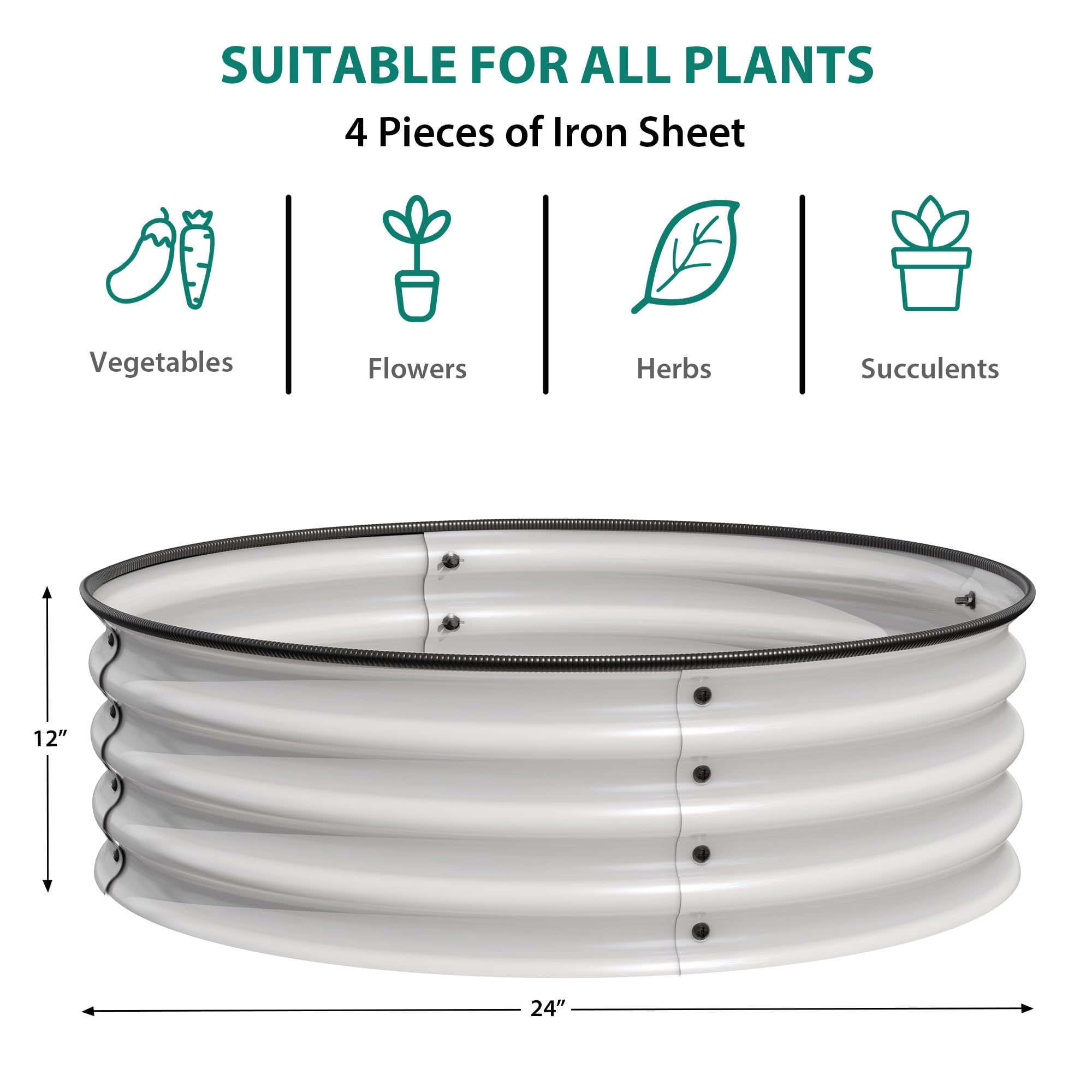 Garvee 3pcs Bac De Culture Surélevé Rond en Métal Galvanisé, Antirouille Et Anticorrosion, Bord Sécurisé en Caoutchouc, Idéal pour Légumes, Fruits Et Fleurs sur Balcon