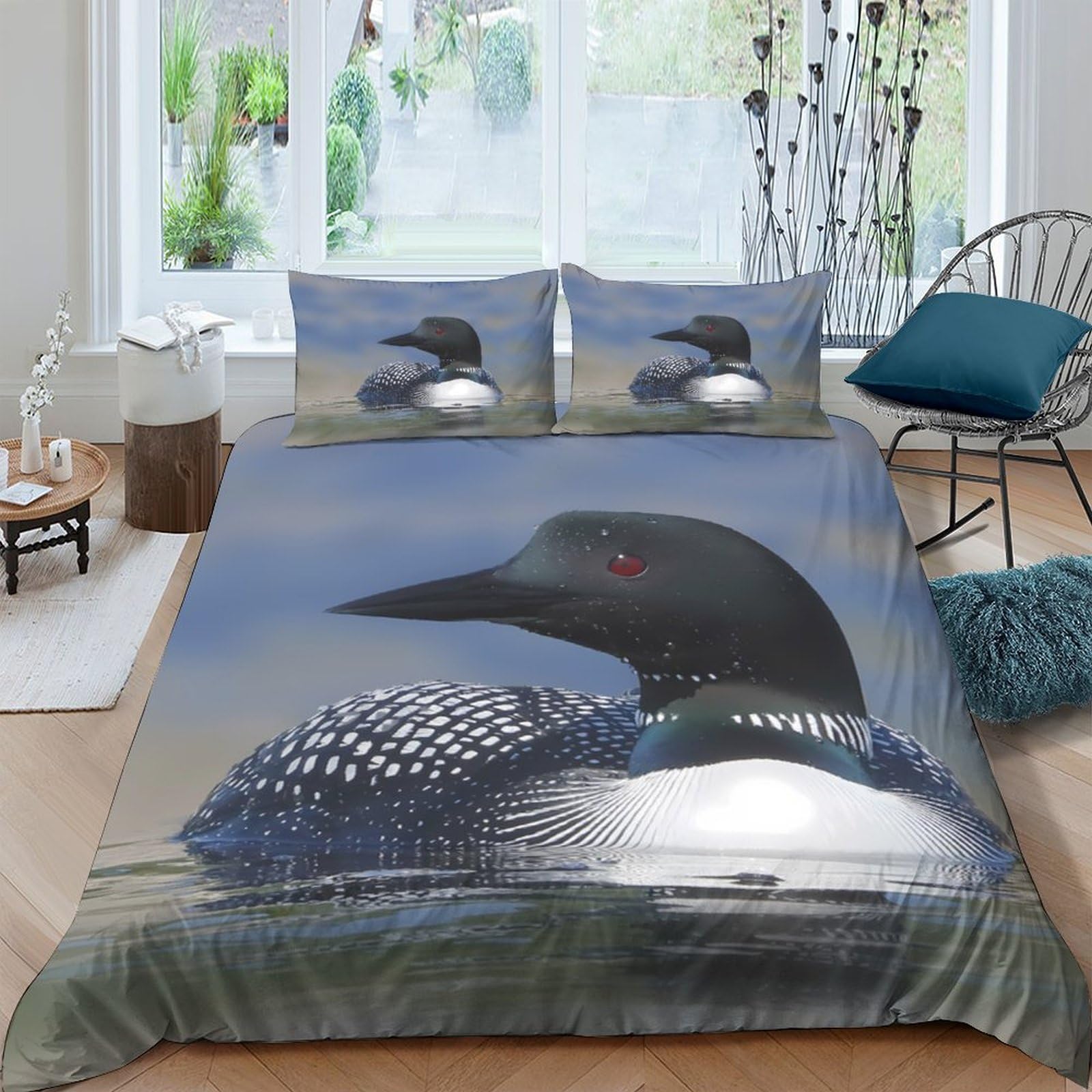 Ctjqhvkz Style-9 3D Printed Loon Lake Fitted Sheet Microfiber Bedroom Decor Waterfowl Bed Cover For All Ages Machine Washable Single（135X200cm）