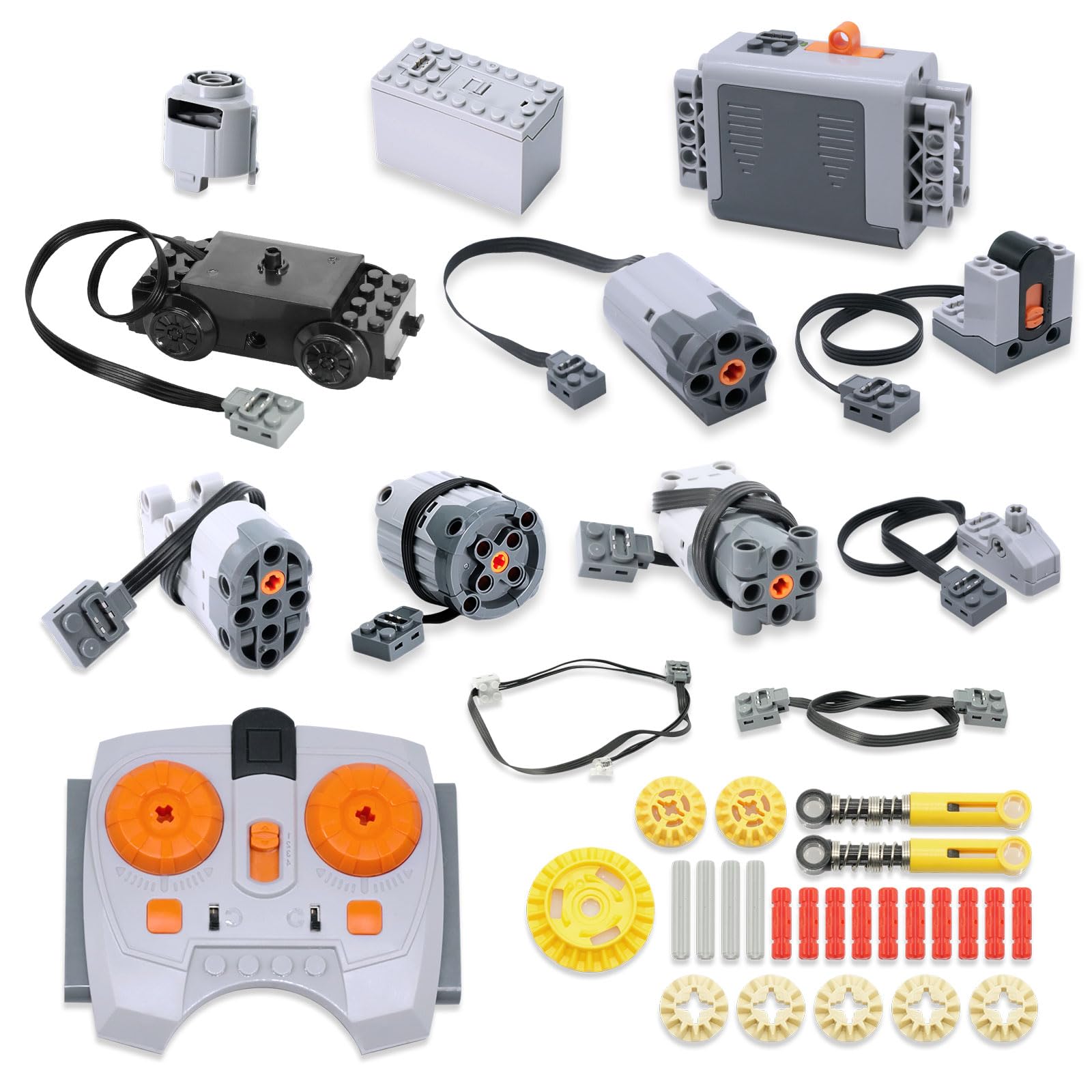 AYWHP Servo Motor Power Toy Function Set, 45 Pieces Electric Toy Motors with M/L/XL/Servo/Train Motor, Battery Box, IR Remote Control, Extension Cable