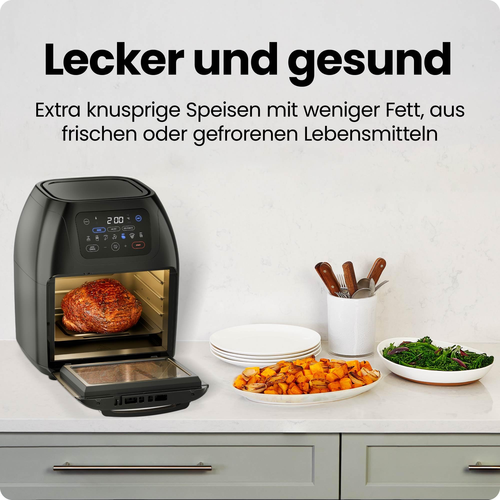 Chefman Multifunktionale Heißluftfritteuse 10L Digital Touchscreen Konvektion Dörrautomat Rotisserie Schwarz