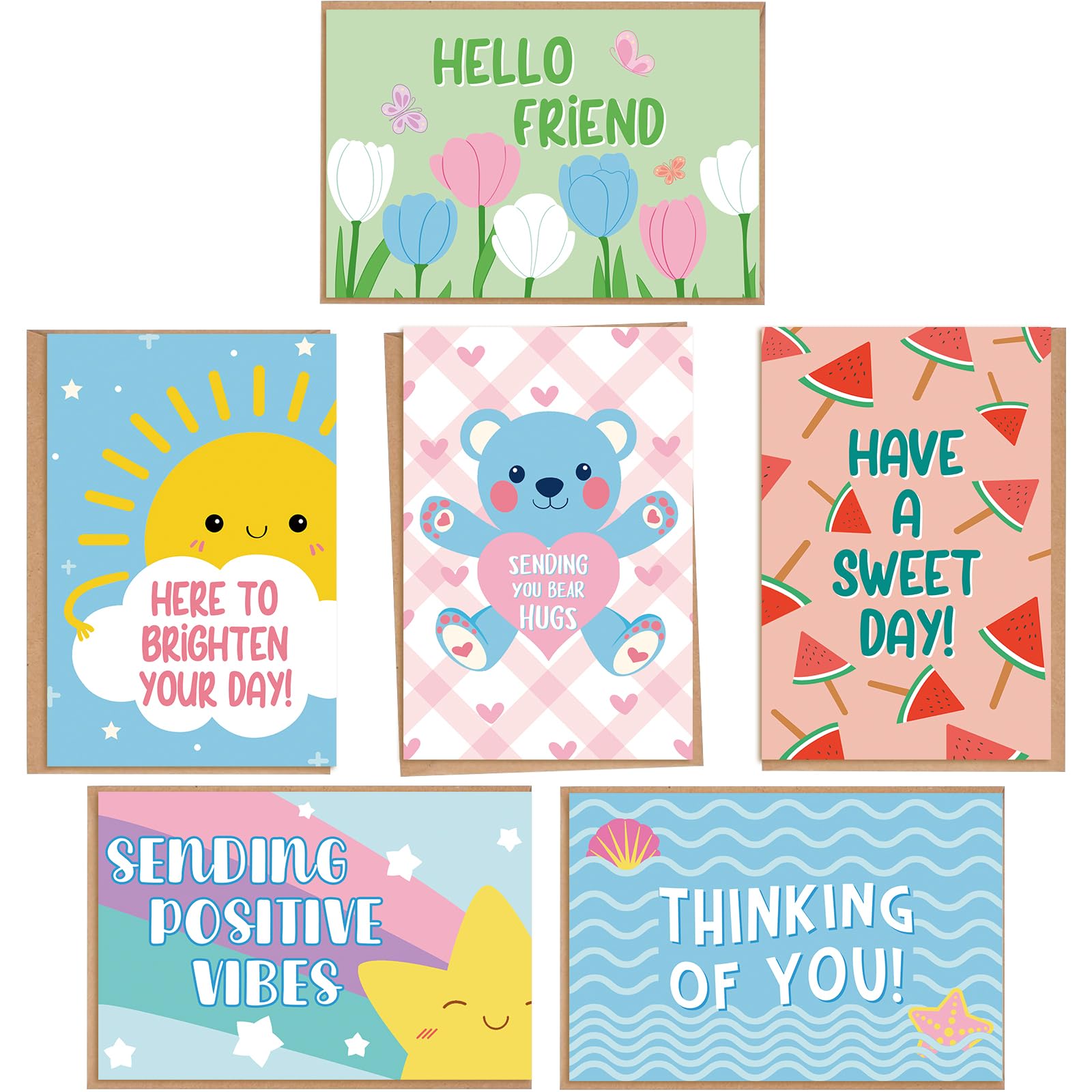 Supoeguk 24 Cute Encouragement Card Set, Sweet Thinking of You Cards Pack with Envelopes, Colorful Support Card Bulk for Friend Family, 4 x 6 In(6