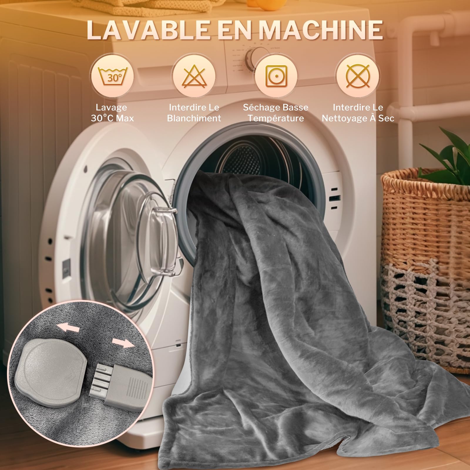 CORIWELL Couverture Chauffante 180x130 cm - Couverture Électrique en Flanelle,Plaid Chauffant 10 Réglages de Chaleur,Minuterie de 9H,Protection Contre la Surchauffe, Lavable en Machine - Gris