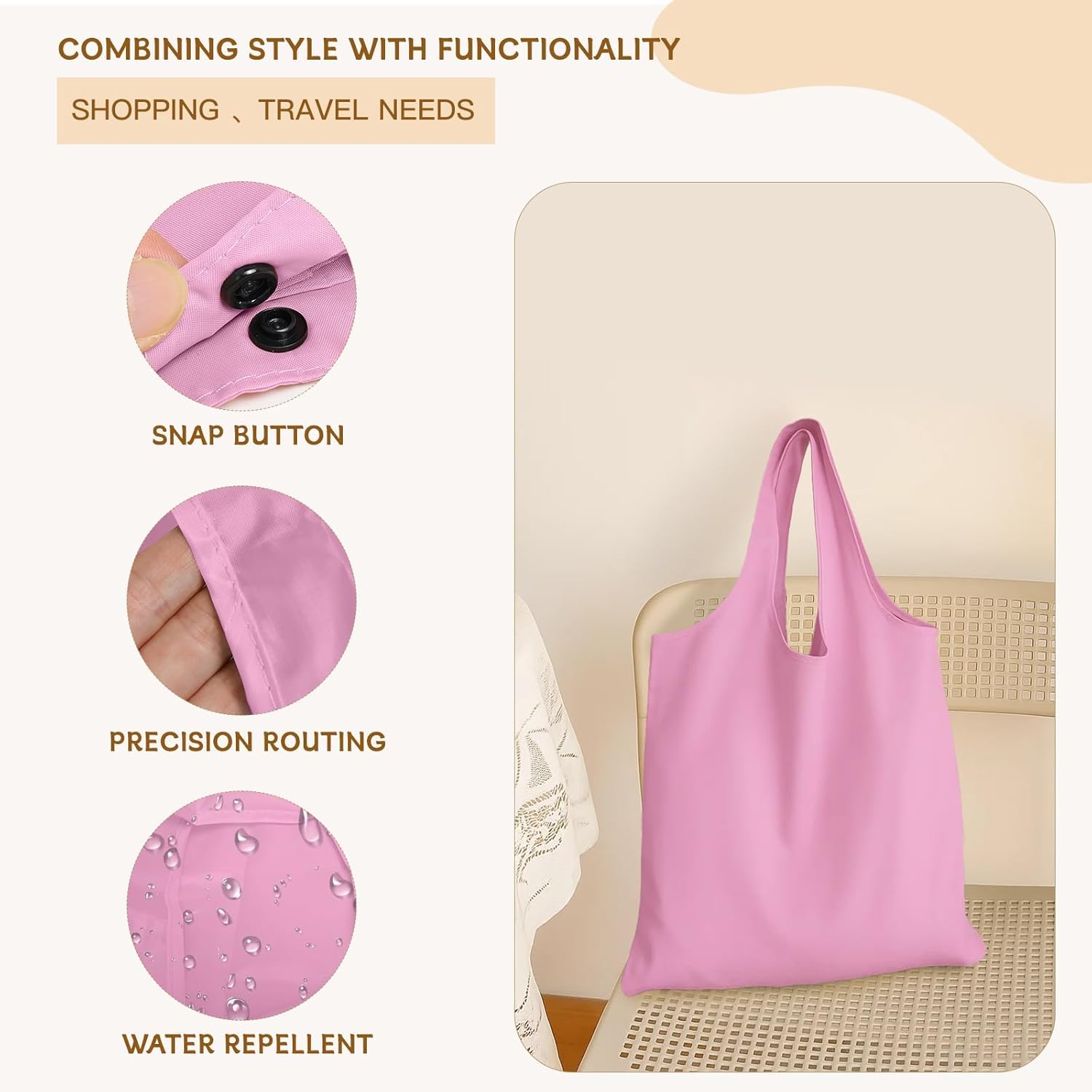 2 Pack Foldable Shopping Bag, Waterproof Reusable Grocery Tote Bag Holder,Nylon(White) - Image 4