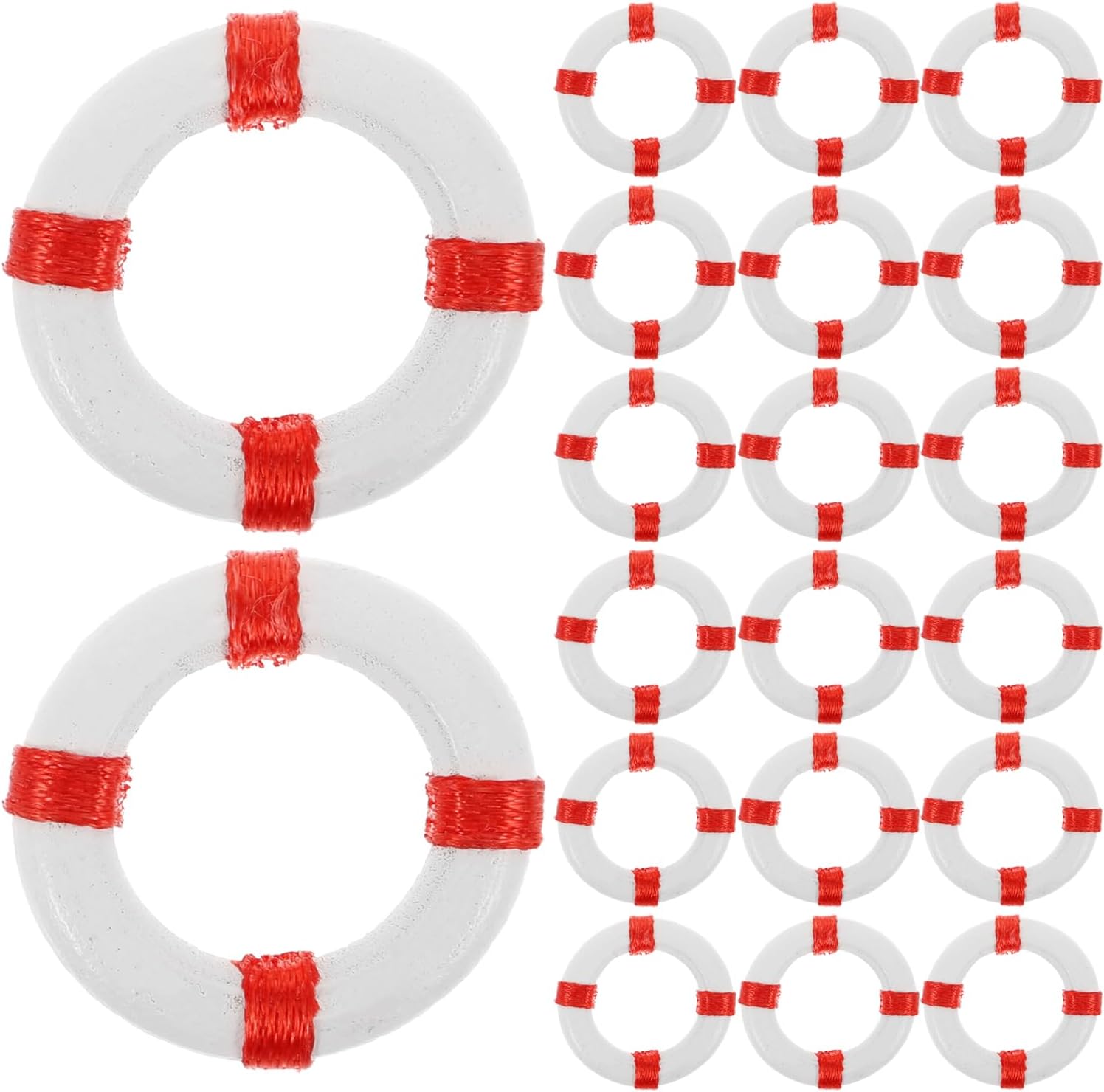 LOGOFUN 50PCS Miniature Nautical Life Buoy Decor Resin Swim Rings for Dollhouse Garden Coastal Table Pool Micro Landscape Ornaments - Red