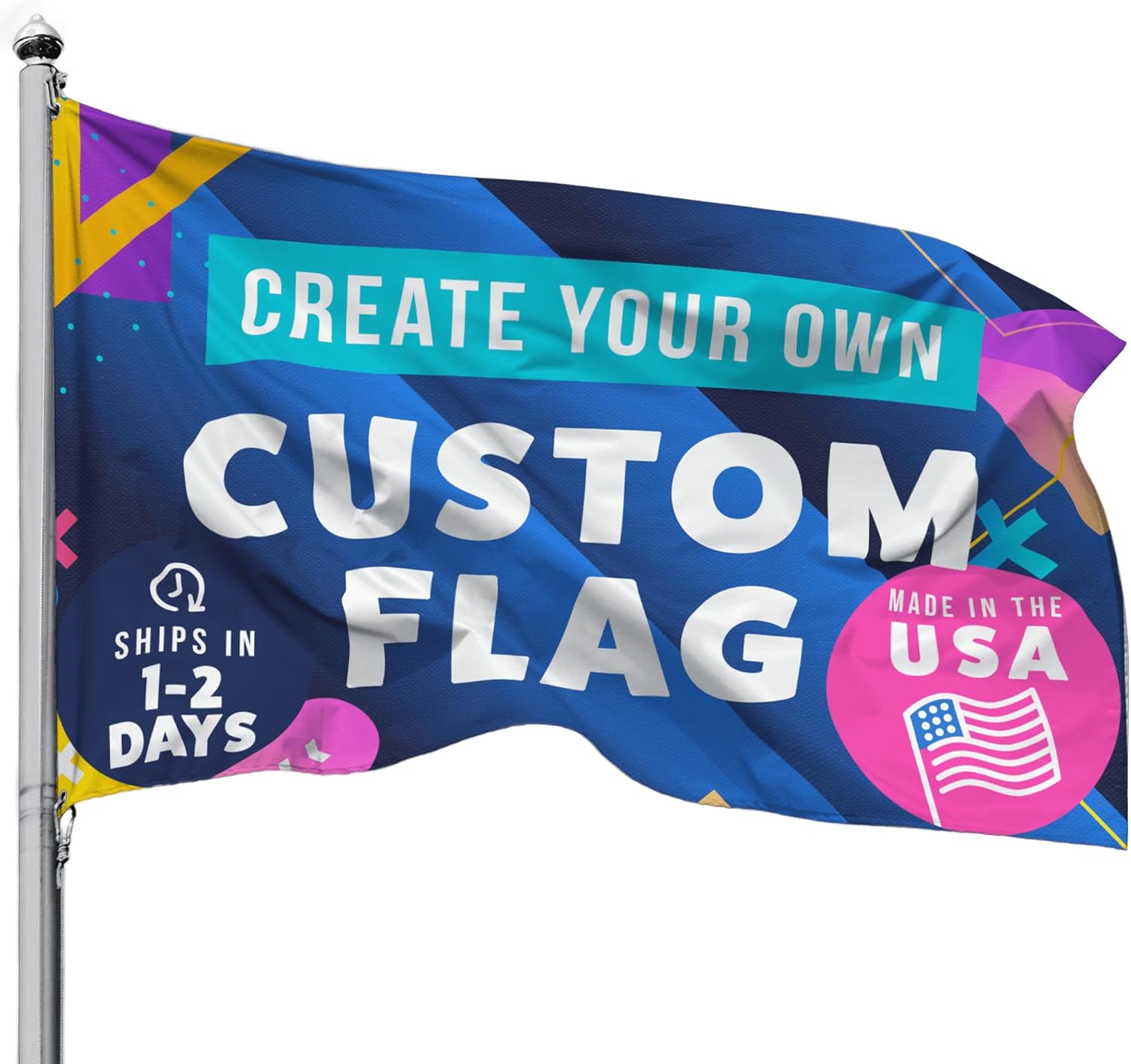 Create Your Own Custom Flag - Personalized Outdoor and Indoor Banner for Business, Celebrations, and Events - Full-Color Printing, UV Resistant, Durable Polyester, Made in the USA, Easy to Design, Single-Sided (2' x 3')