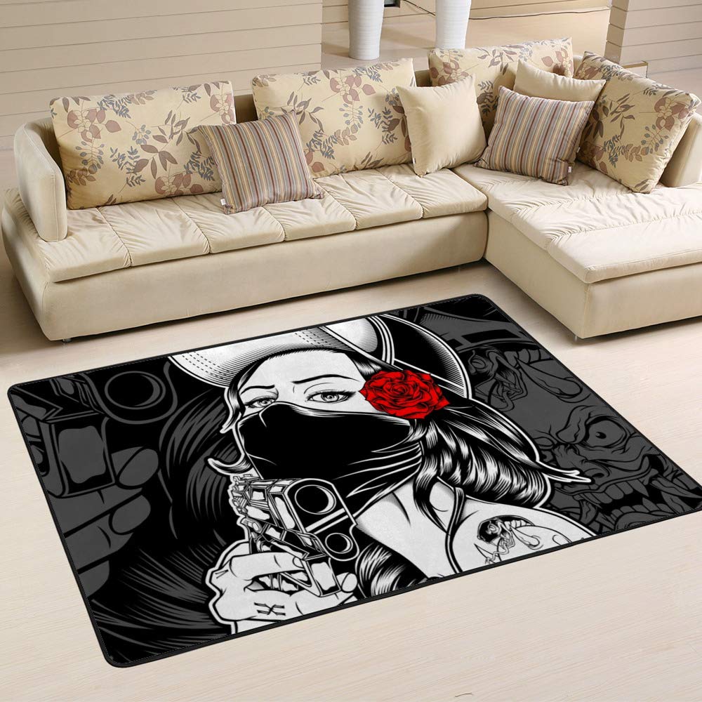 Tapis cool mafia femme au pistolet pour salon moderne et grand studio branché