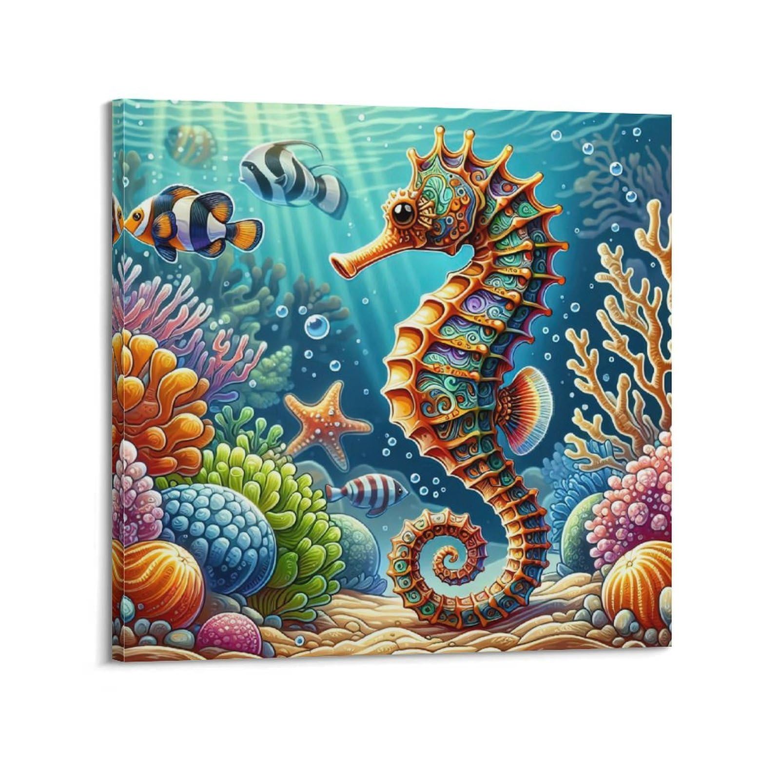 CXHJCA Animal Poster Seahorse Coral Dreamscape Poster Decorative Painting Canvas Wall Posters And Art Picture Print Modern Family Bedroom Decor Posters 24x24inch(60x60cm)