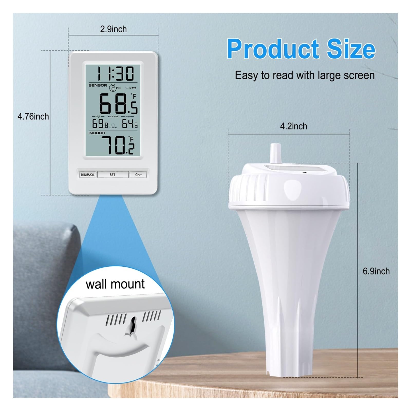 TermóMetro De Piscina Termómetro Inalámbrico For Piscina IPX8, Resistente Al Agua, con Pantalla LCD, De -40 °F A 140 °F, Termómetro Digital For Piscinas, Jacuzzis Y Spas. FáCil De Usar