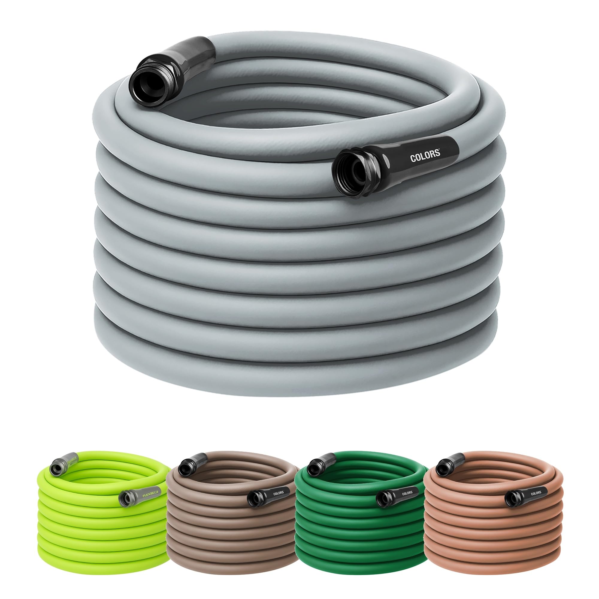 Flexzilla Colors Garden Hose 5/8 in. x 100 ft., Lightweight All-Weather Water Hose, Durable and Flexible, Leak-Free Connections, Slate Gray
