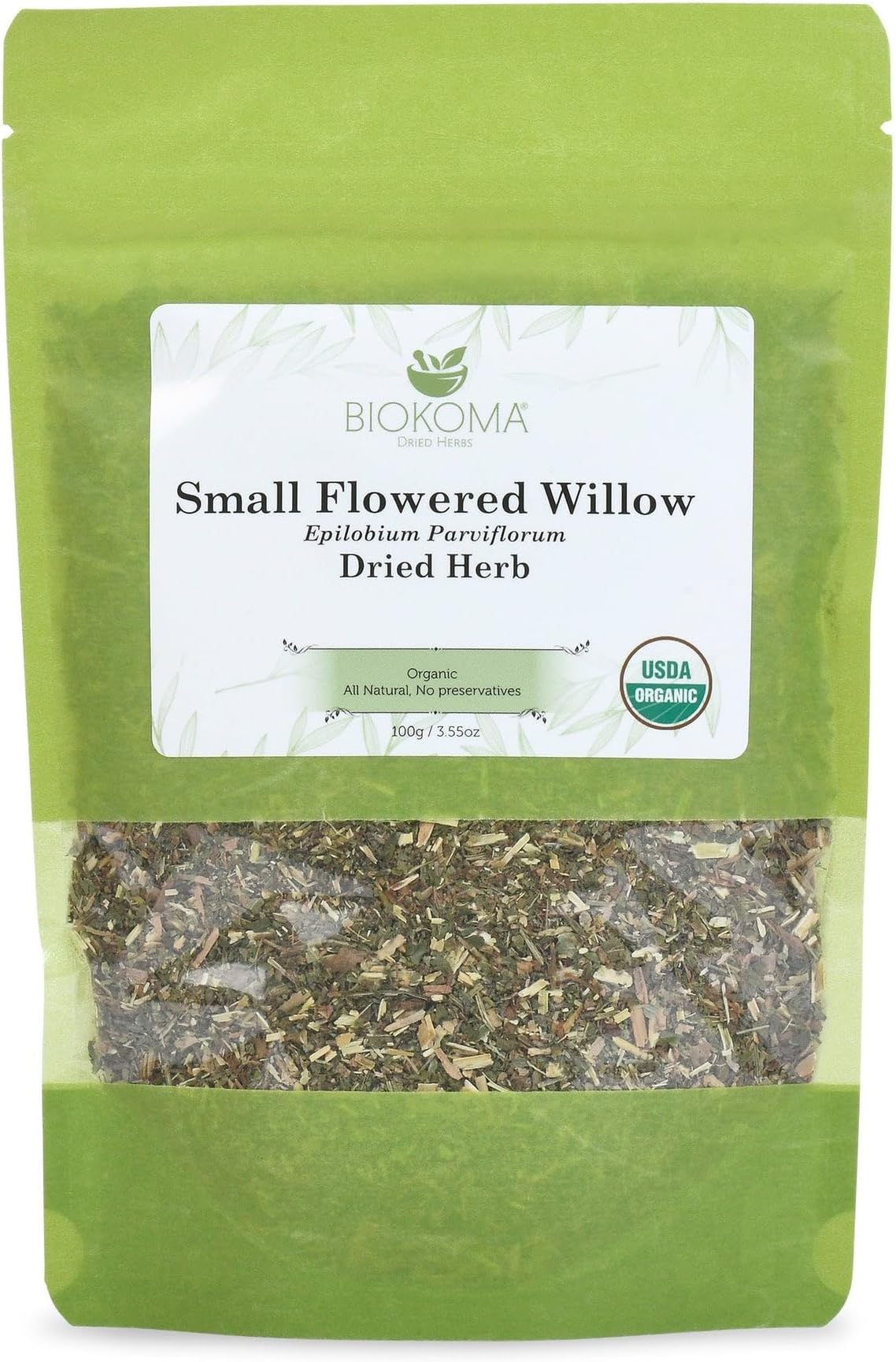 100% Pure and Organic Biokoma Small-Flowered Willow (Epilobium Parviflorum) Dried Herb 100g (3.55oz) in Resealable Moisture Proof Pouch