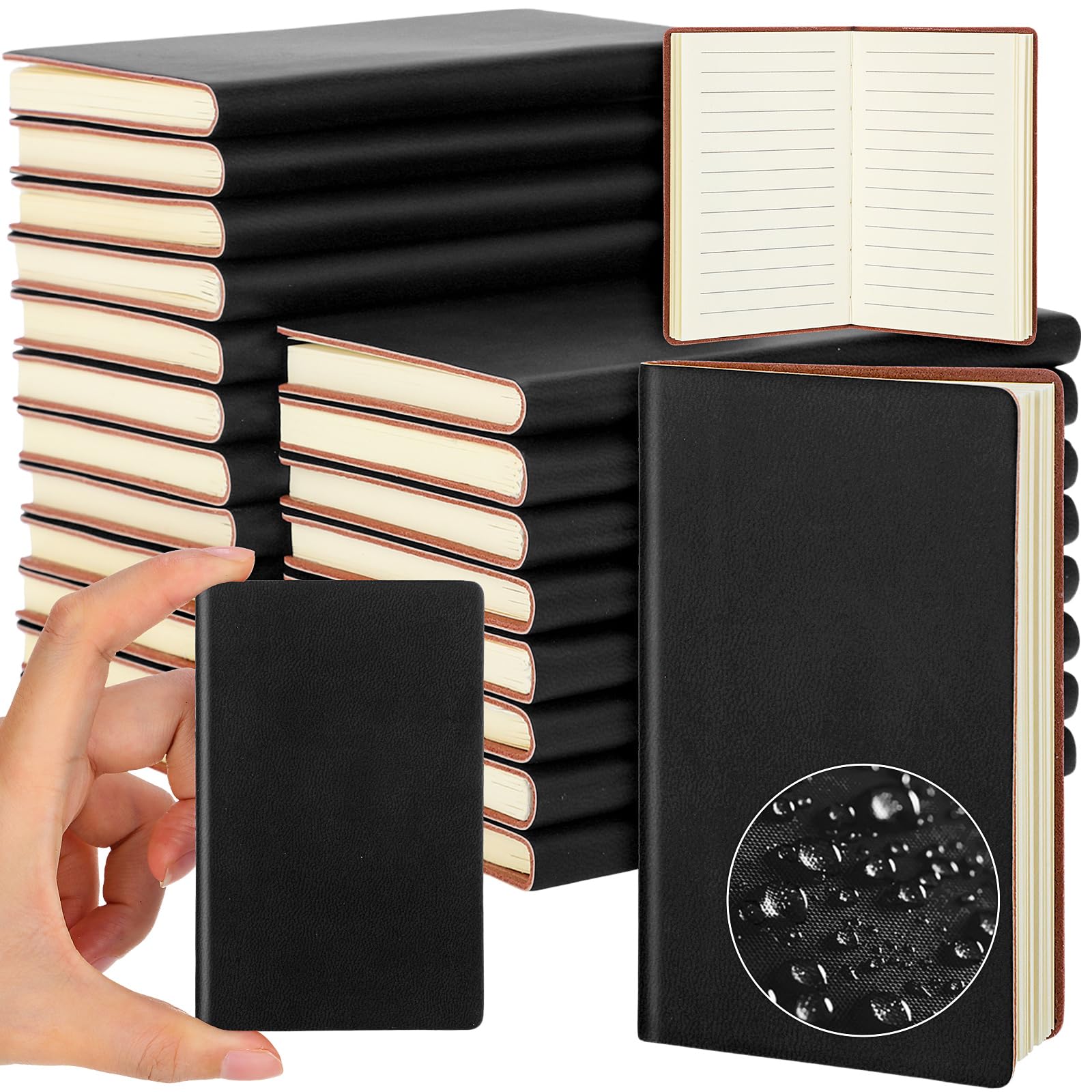 Yeaqee 20 Pack Mini Notebooks Back to School Leather Pocket Notebook Journals 4" x 2.5" 50 Pages Waterproof Journal Leather Soft Cover Notepad for