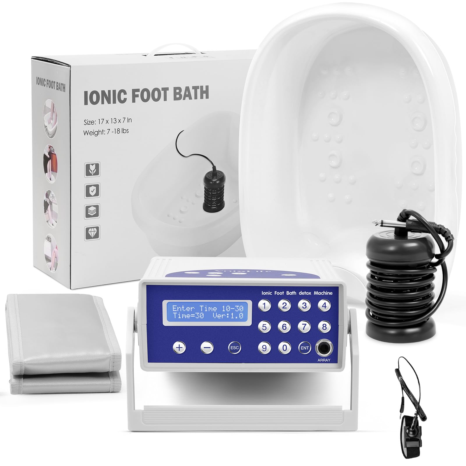 Sistema de desintoxicación de iones para pies profesional con pantalla LCD, incluye cinturón de calefacción, 1 boquilla de iones y almohadilla de limpieza, para casa, spa y alivio del estrés