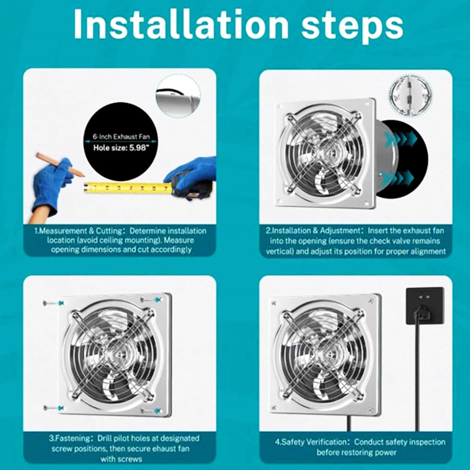 Low Noise 2800Rpm Ventilation Extractor Exhaust Fan, Kitchen Exhaust Powerful Fan Stainless Steel Ventilation Silent Exhaust (4Inch-6Inch),220v,4inch