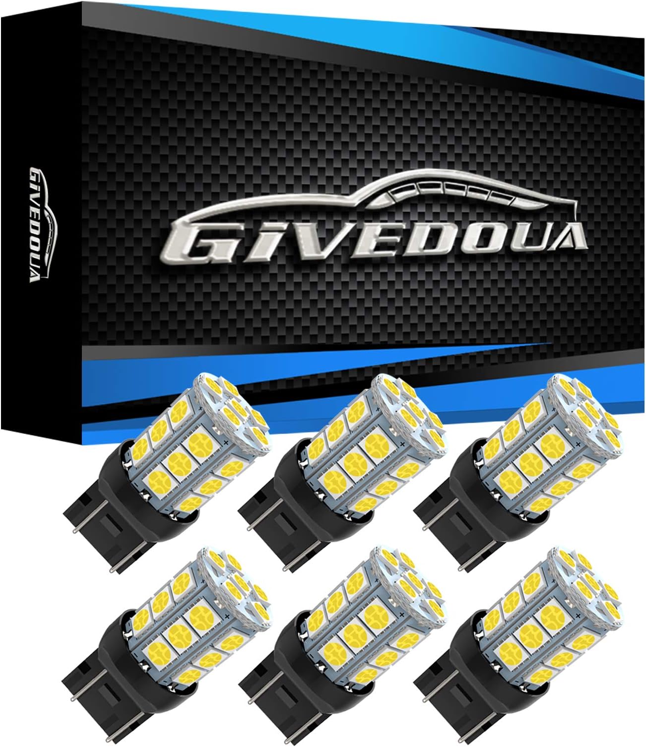 GIVEDOUA 7443 LED Brake Bulbs 7440 Brake Lights T20 992 7441 7444 Bulbs Super Bright 27SMD 5050 Chips Used for Brake Lights, Backup Reverse Lights,Pack of 6pcs