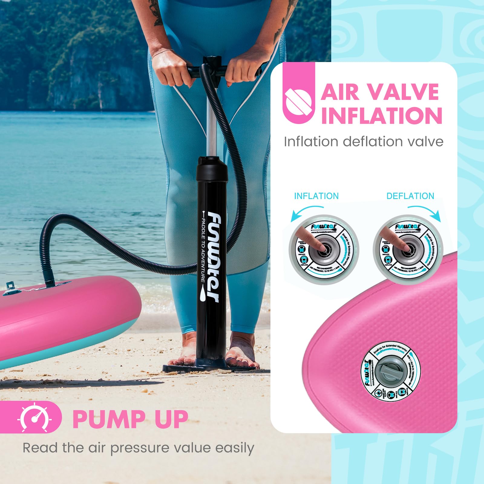 FunWater SUP gonflable ultra léger (8 kg) pour tous les niveaux de compétence, tout inclus avec planche à pagaie, pagaies flottantes Adj, pompe, sac à dos de voyage ISUP, laisse, sac à dos étanche 3 m