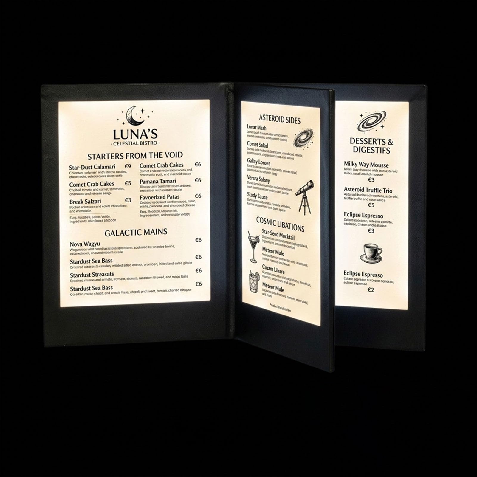 Glwabomars A4fourside2pack Luxury Led Menu Cover A4 Four Sided, Rechargeable Illuminated Menu Folder, Premium Lighted Restaurant Menu Display Holder