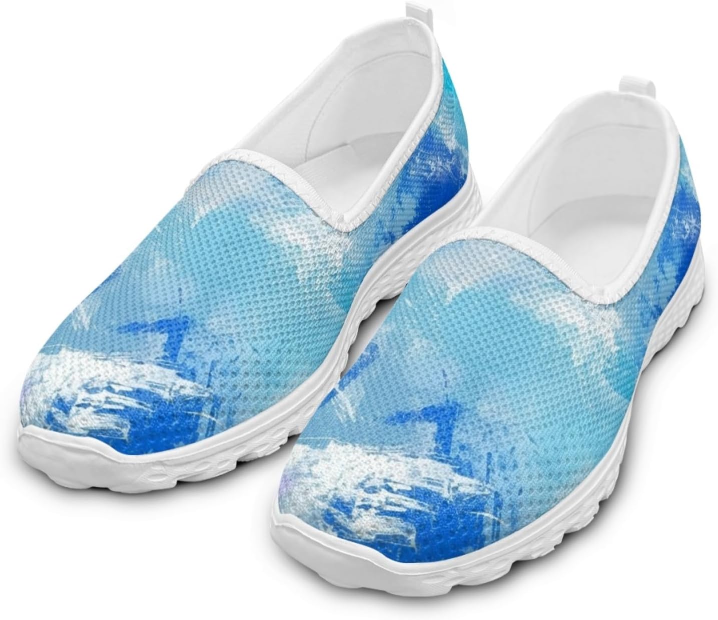 HERCHA Blue Lightweight Comfortable Walking Shoes Women No Laces Slip On Flat Women Summer Shoes for Work Office Casual Trendy Beach Vacation Mesh Breathable Loafer 2025