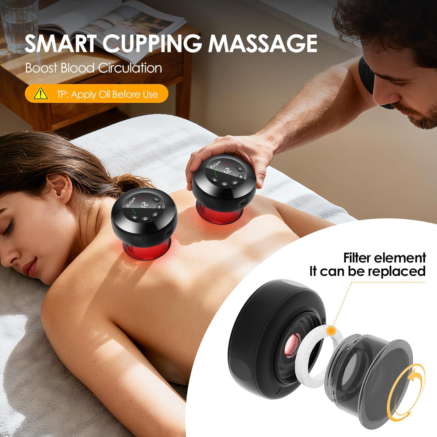 5-in-1 Smart Dynamic Cupping Device with Automatic Temperature and Suction Adjustment, Featuring red Light Therapy; Helps Relieve Back Pain, Muscle Knots, and Soreness