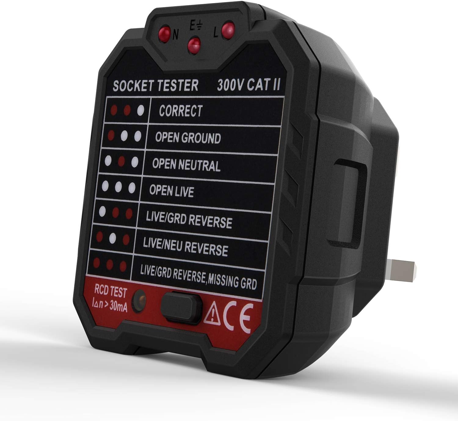 FraFong Socket Tester, Outlet Tester GFCI 90V-250V 50-60Hz CAT.II 300V Live Neutral Earth Wire RCD Tester