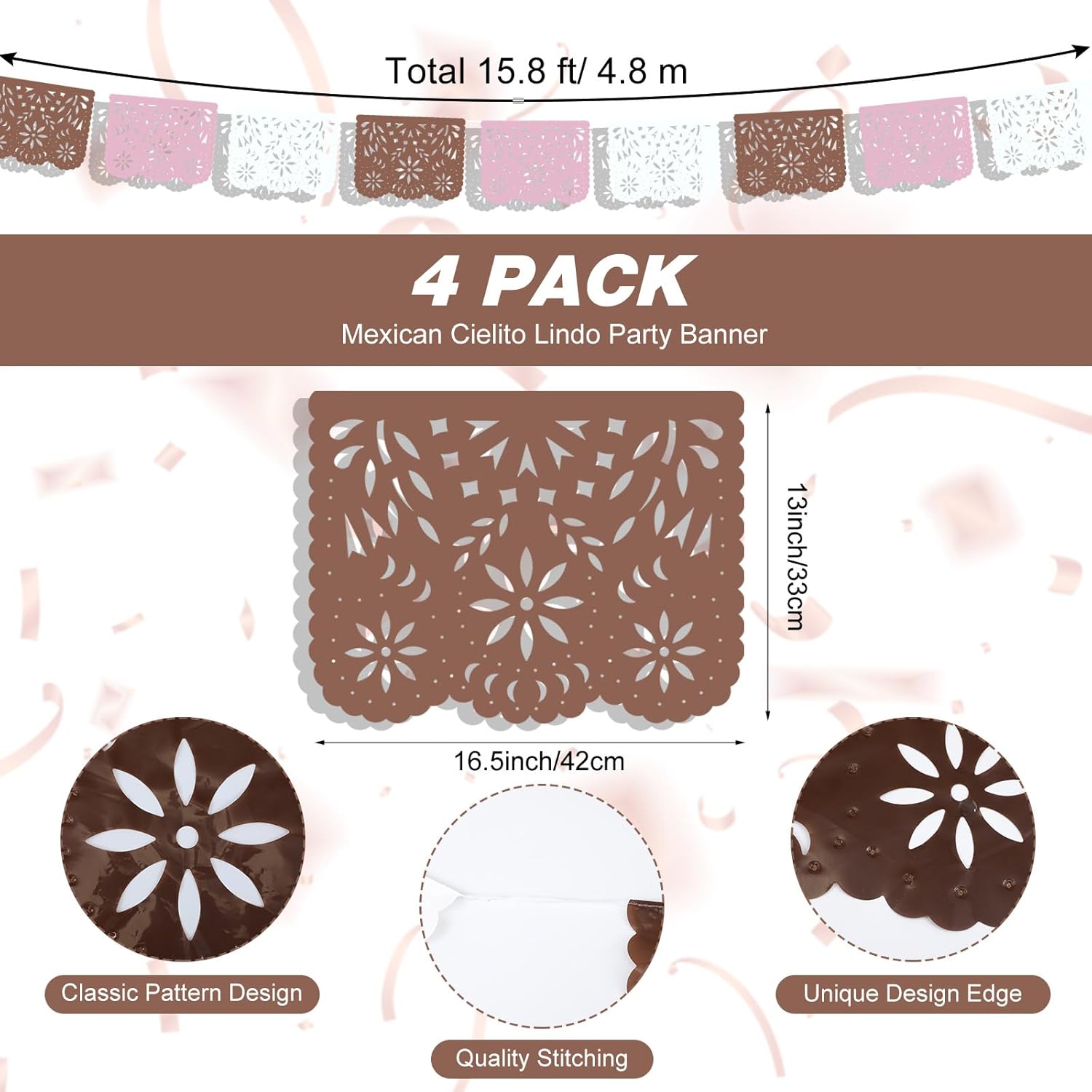 Moukeren 4 Pack Mexican Cielito Lindo Party Decoration Papel Picado Large Plastic Mexican Banner Day of the Dead Papel Picado Cinco De Mayo Dia De Los Muertos Fiesta Banner for Birthday Baby Shower