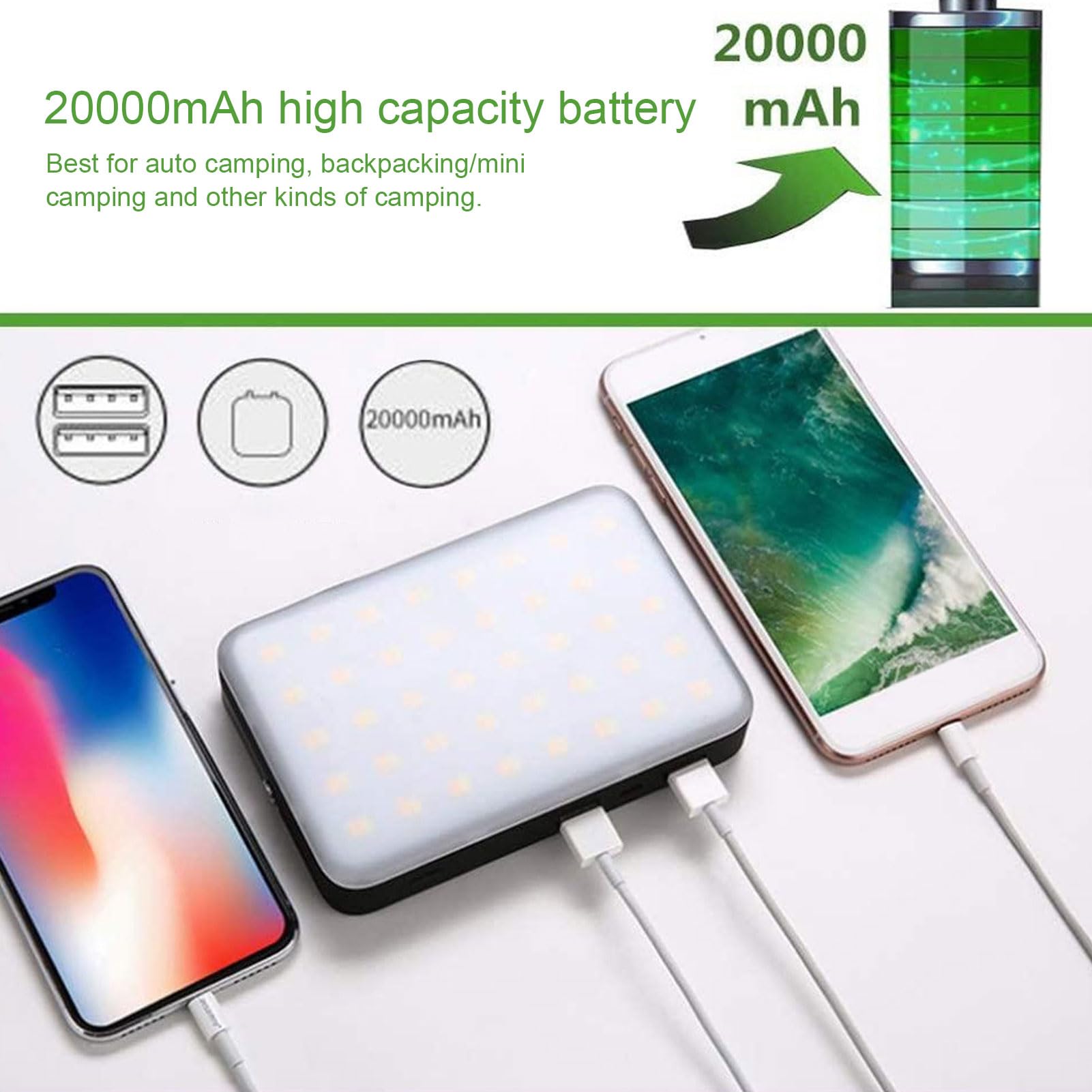 Latarnia Kempingowa LED Możliwość ładowania, 3 Temperatury Barwowe 20000 MAh Możliwość ładowania Przez USB Bezstopniowe Przyciemnianie IP65 Wodoodporność 1200 Lm Przenośna Lampa