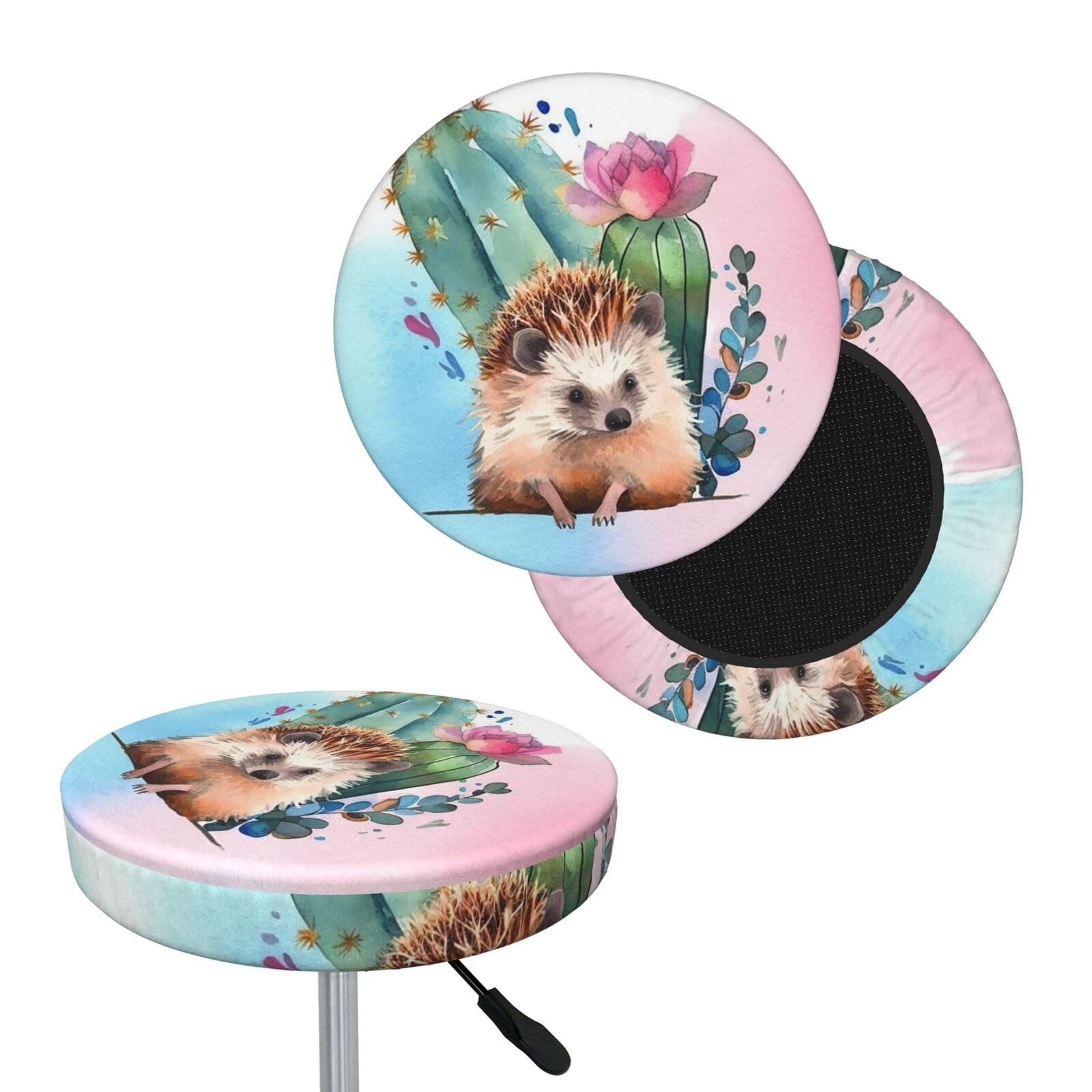 NONHAI Watercolor Hedgehog Bar Stool Cover Round Elastic Stool Cushion Covers Dustproof Bar Chair Cover Washable Stool Cushion Slipcover Stretch Stool Seat Covers for 12-14 Inch Chair