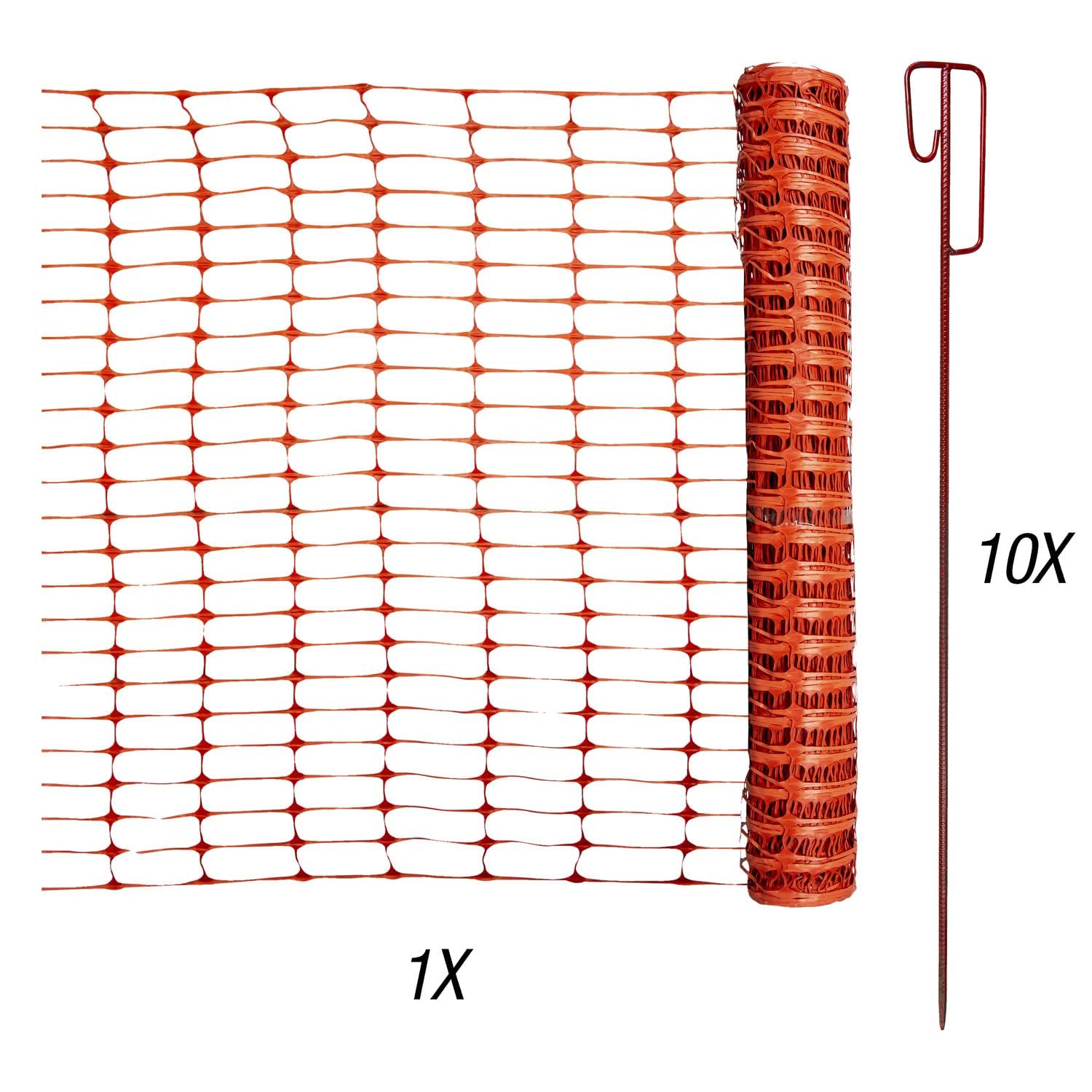 horizont Barrière de chantier, 50 m de long, 1 m de haut, clôture en plastique | Kit de clôture avec 10 supports de ligne de barrière pour chantier, orange, barrière de capture, filet flexible et mobile