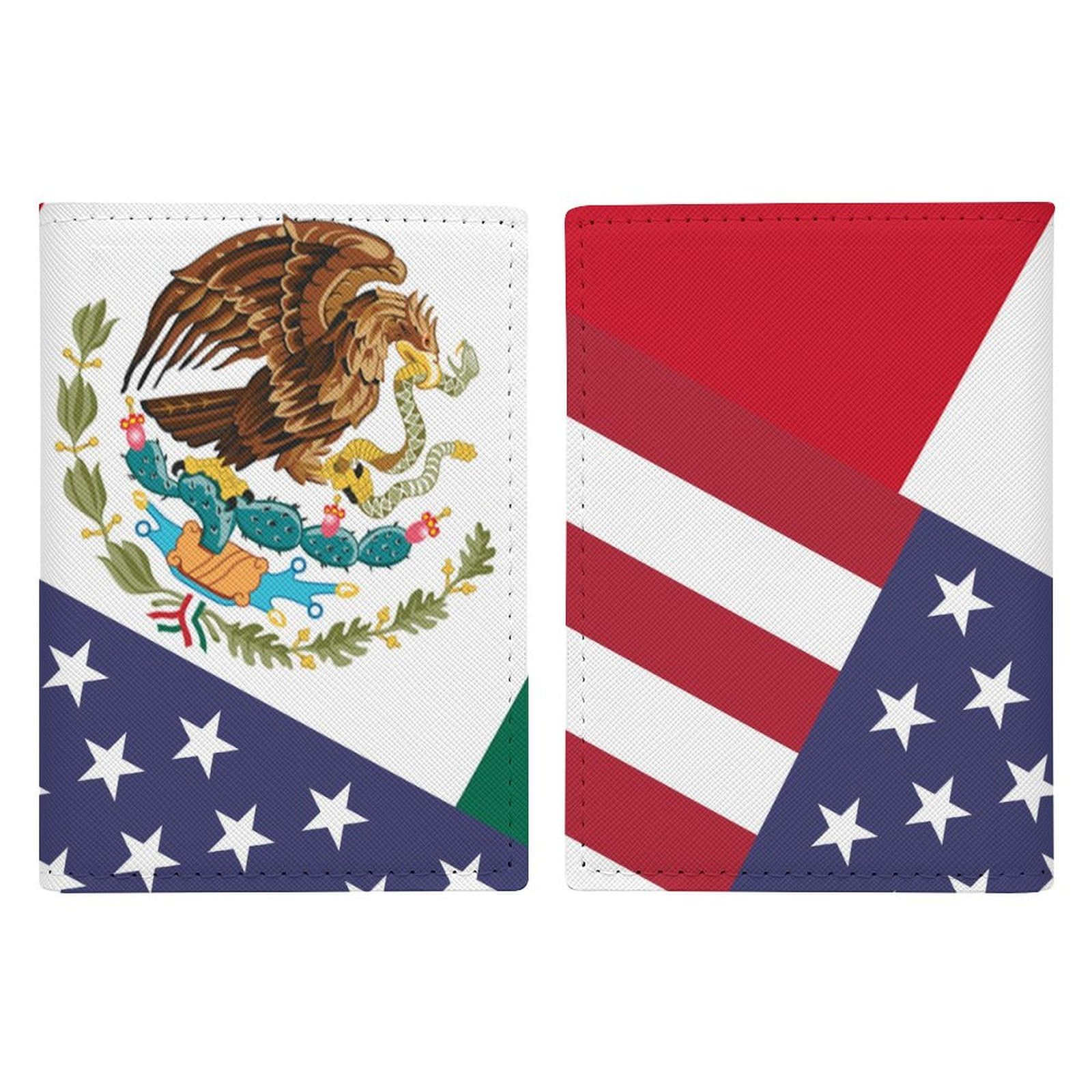 USA Mexico Friendship Flag Passport Holder Cover Case Passport Protective Cover PU Leather Card Case Slim Travel Accessories