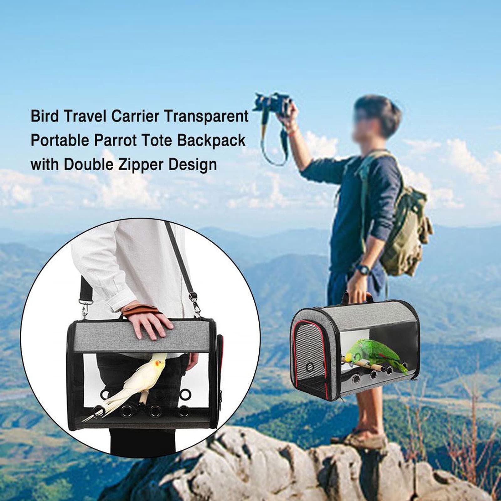 Liudan Jaula de Pájaros Pájaro Pájaro Travel Carrier Transparente Parrot Pájaro Pájaro Cause Mochila de Asas con Doble Cremallera Diseño Caja de Transporte de Aves Jaula