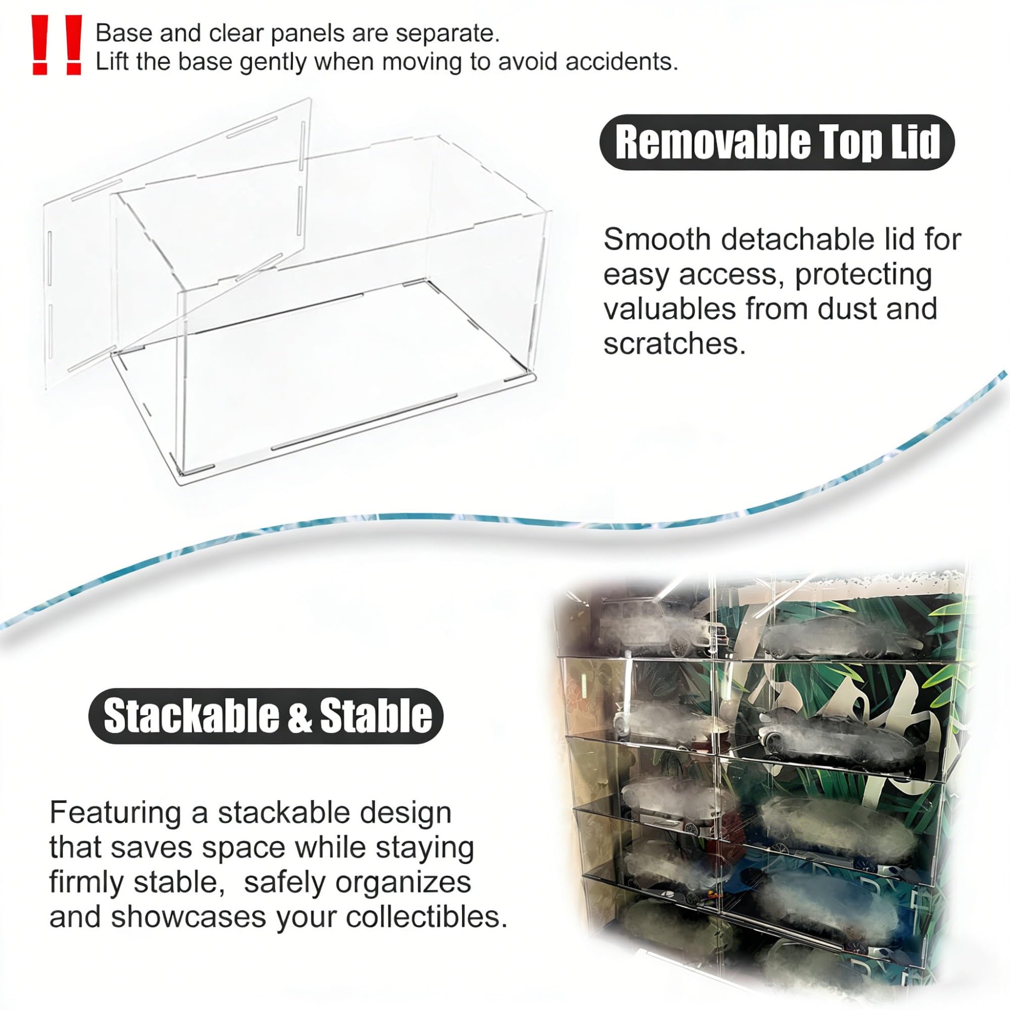 Caja metacrilato Transparente Caja Expositora De Acrílico Transparente Extra Grande De 60 Cm De Largo, Cubierta Antipolvo Apilable para Estudio