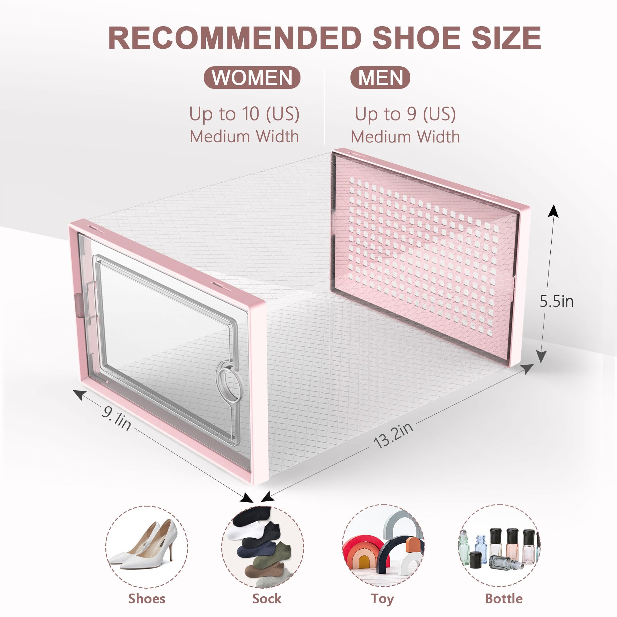 Kuject - Contenitori per scarpe per armadio, in plastica trasparente, impilabili, con cassetti e coperchi, per vestiti, sotto il letto, contenitori per scarpe, per ingresso, con apertura frontale