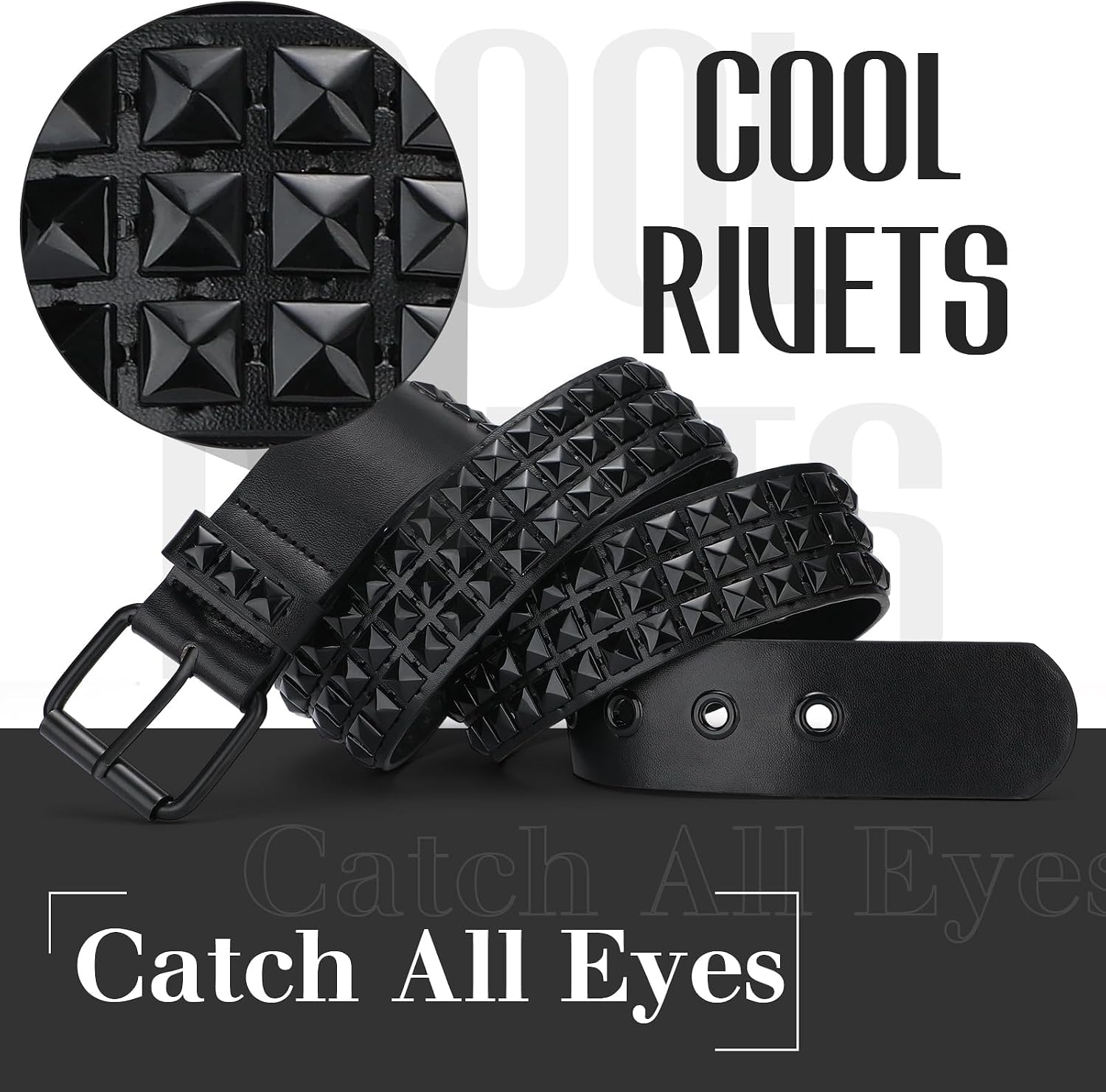 WHIPPY Studded Belt for Women Men Metal Punk Rock Rivet Grommet Belt with Bright Pyramid Studs for Jeans Pants image 4