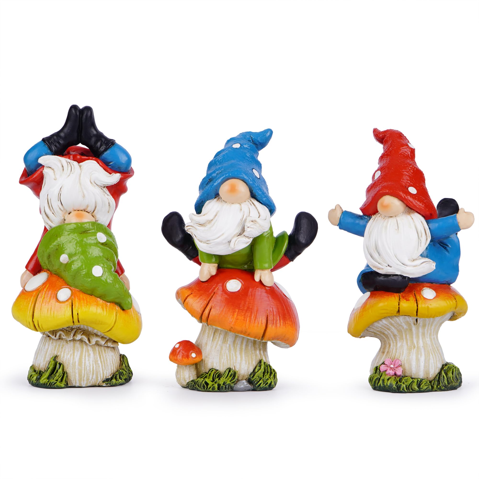 Hodao 3 PCS Spring Yoga Mushroom Gnomes Decoration Summer Elf Figurines Gifts for Home Spring Lively Garden Statues Decor for Outdoor, Mom, Mother (