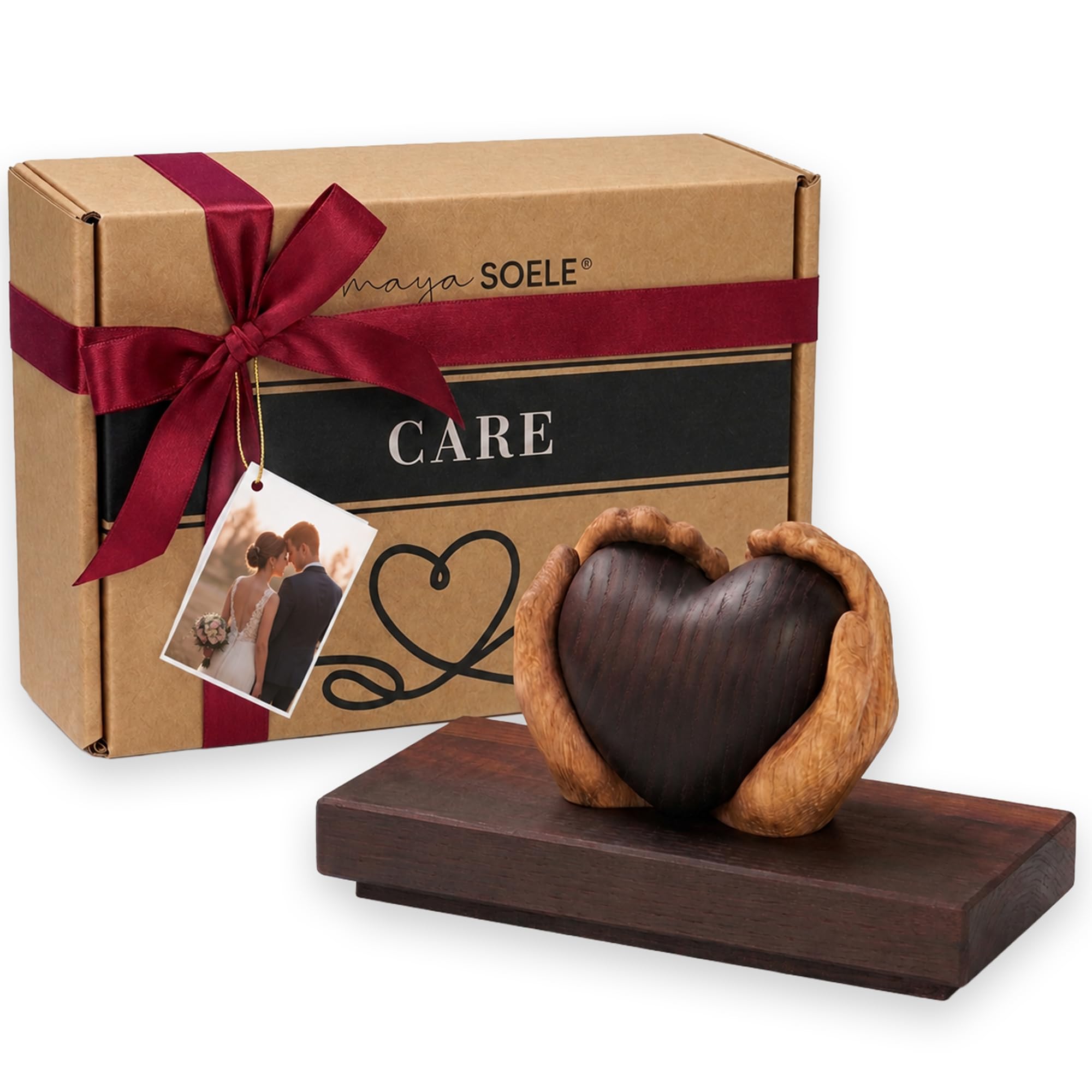 Hochzeitsgeschenk aus Holz - Hochwertiges Geschenk mit Bleibendem Wert | Herz für das Brautpaar oder zum Jahrestag, Hochzeitstag, für Goldene & Hölzerne Hochzeit - Personalisierbar - aus Massivholz