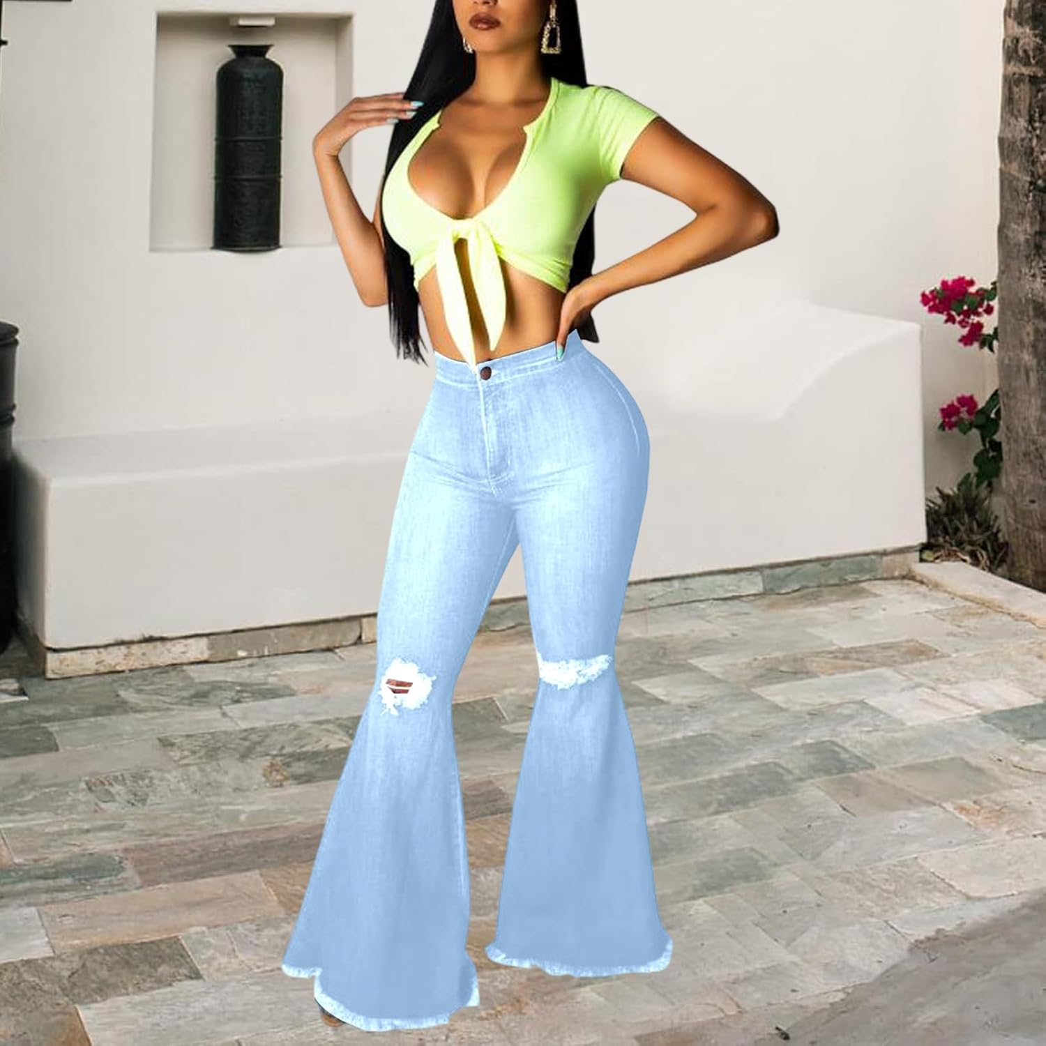 Bell Bottom Jeans for Women Skinny Flared Jeans Elastic High Waisted Vintage 70s Classic Stretchy Wide Leg Denim Pants - Image 5