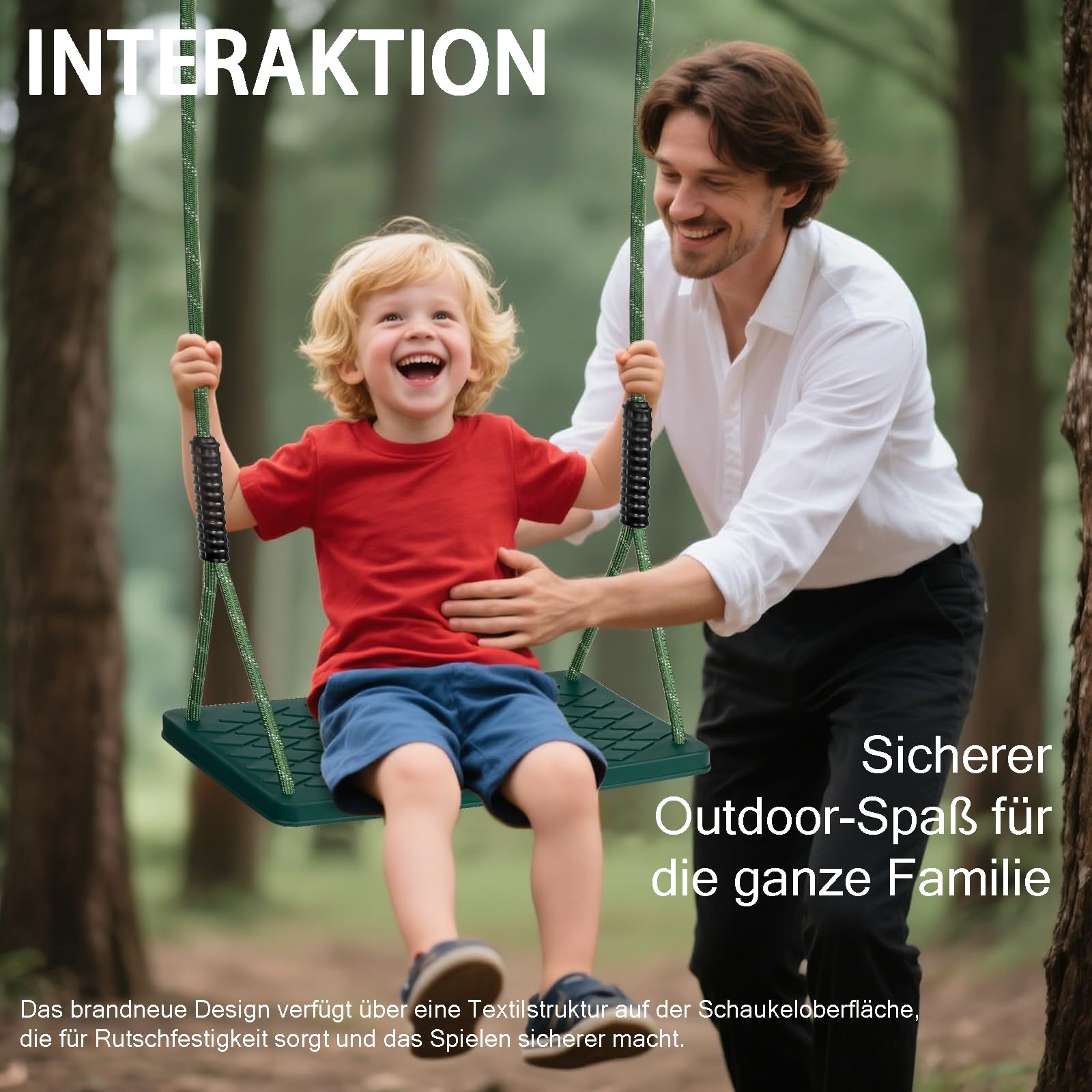 Schaukel Garden,Outdoor-Baumschaukel Rutschfestem Weichgummi Schaukelsitz mit verstellbaren Seil und 2 Karabinern Indoor Outdoor Spielplätze Gärten Schaukel für Jugendliche/Erwachsene, Grün/270 kg