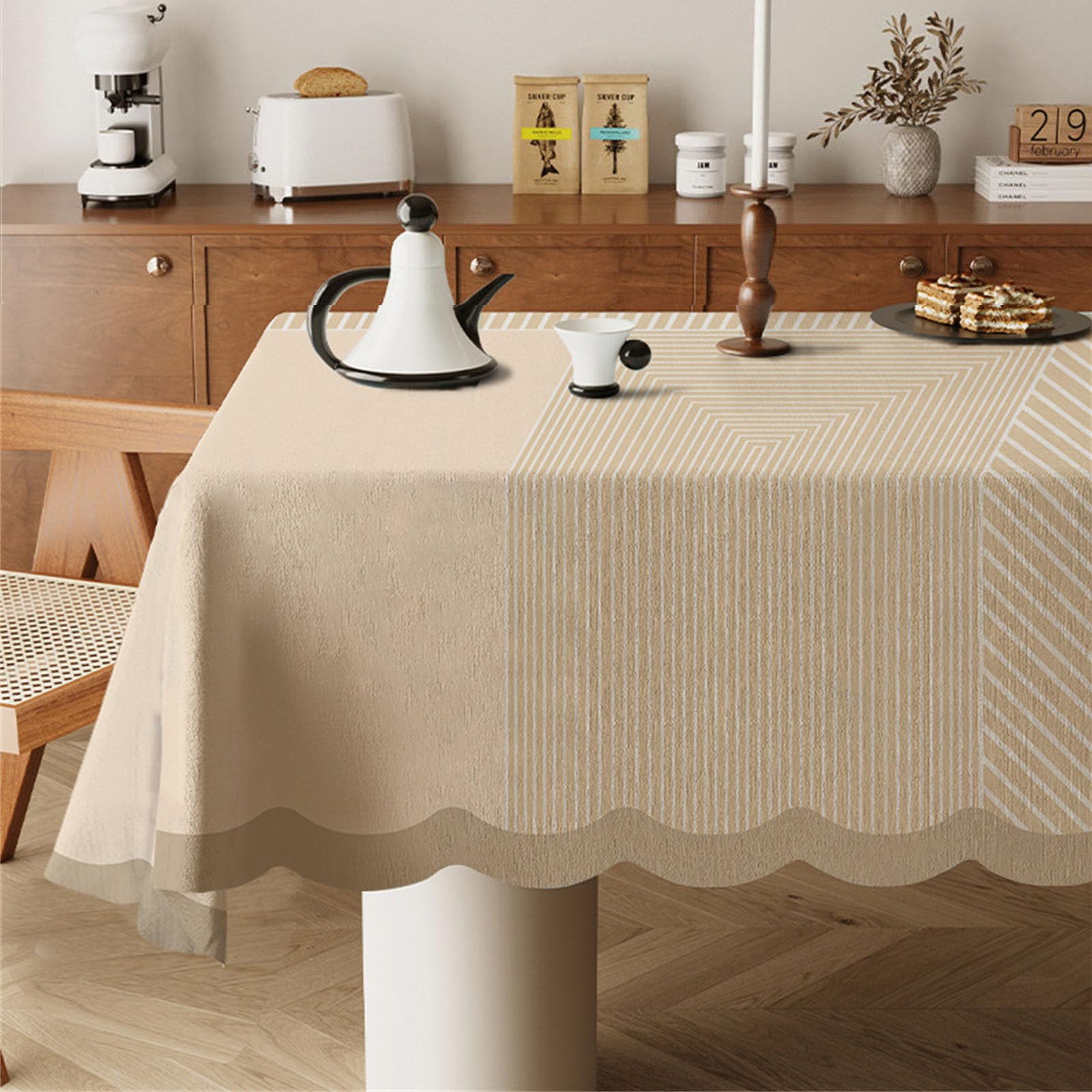 Odot Wipe Clean Tablecloths - Square, Stain Resistant Traditional French Style Cotton and Linen Rectangular Table Cover for Kitchen, Dining, Coffee Table (Minimalist camel,140x180cm)