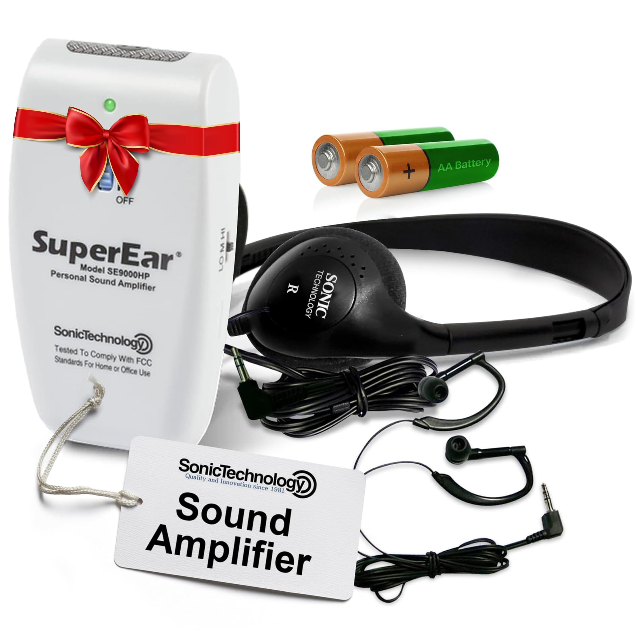 SuperEar Rechargeable Personal Sound Amplification Product Model SE9000HP Complete System with Headphones and Earbud Increases Sound 50dB, 3 Tone Frequency Selection