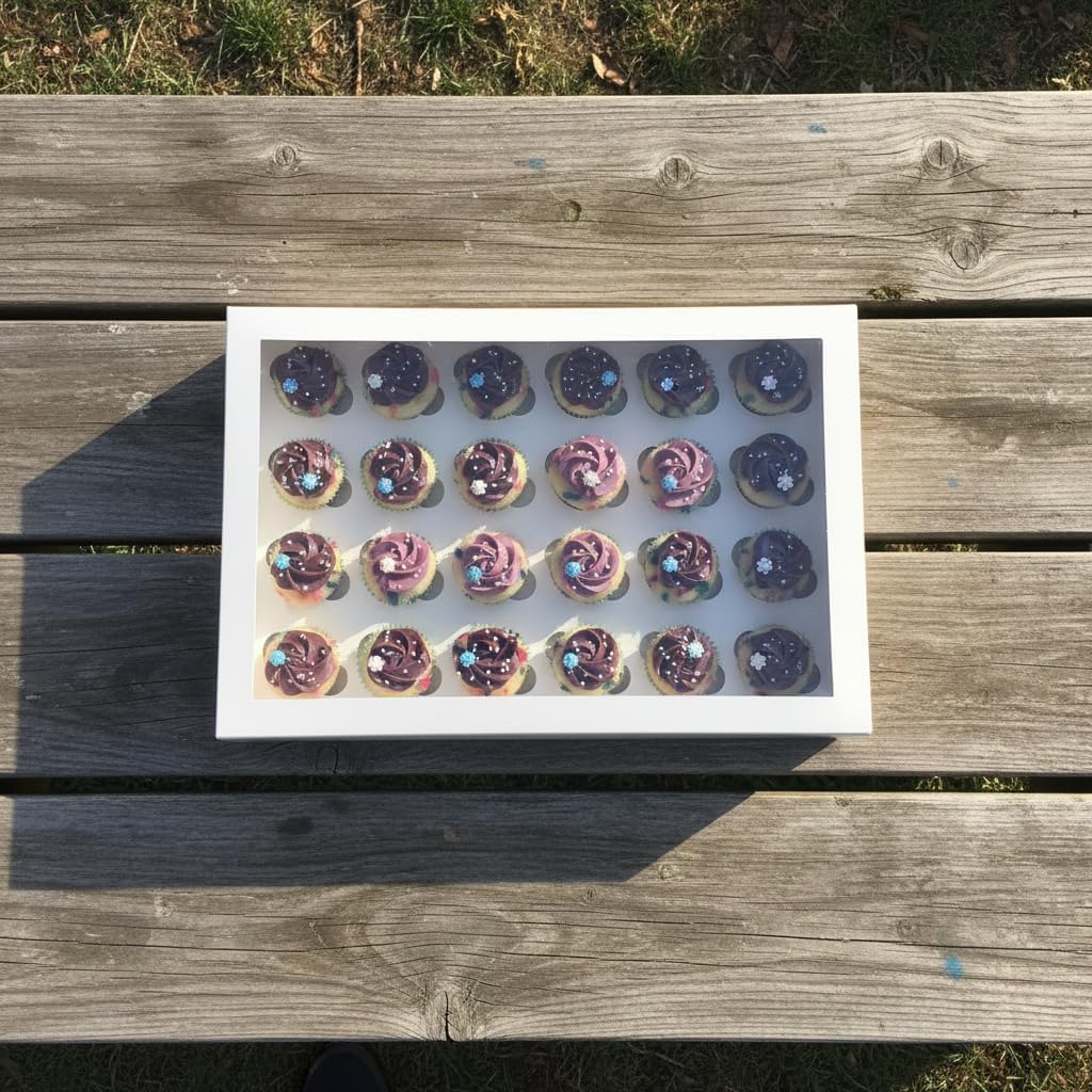 Ala Merchandise – White Mini Cupcake Boxes with Windows and Inserts, Designed to Hold 24 Mini Cupcakes, Muffins, or Pastries – Bulk Pack of 6 Boxes.