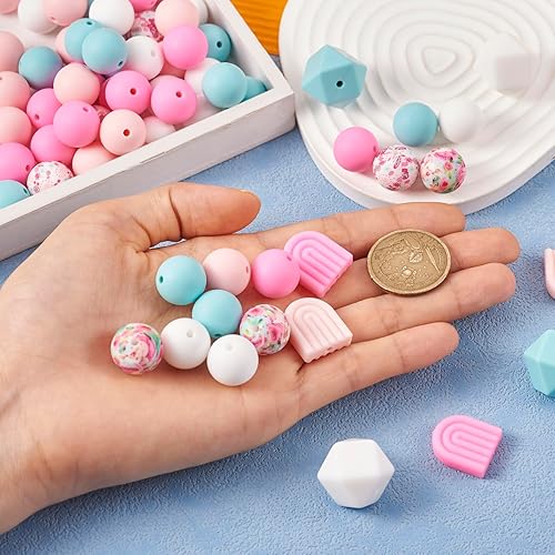 Miniatura 6 de Pandahall - Juego de 78 cuentas de silicona para hacer llaveros, cuentas redondas de silicona a granel de 0.59 a 0.67 pulgadas, cuentas de goma