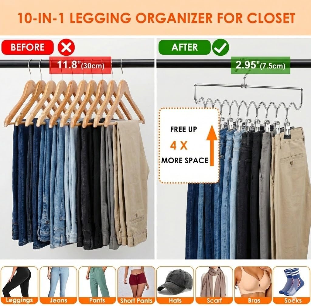 Pants Hangers Space Saving with Clips,Closet Organizers and Storage,20 Non-Slip Rubber Clips Metal Legging Organizer for Jeans Skirt Home Essentials,Dorm Room Essentials for College Students Girls Guy thumbnail