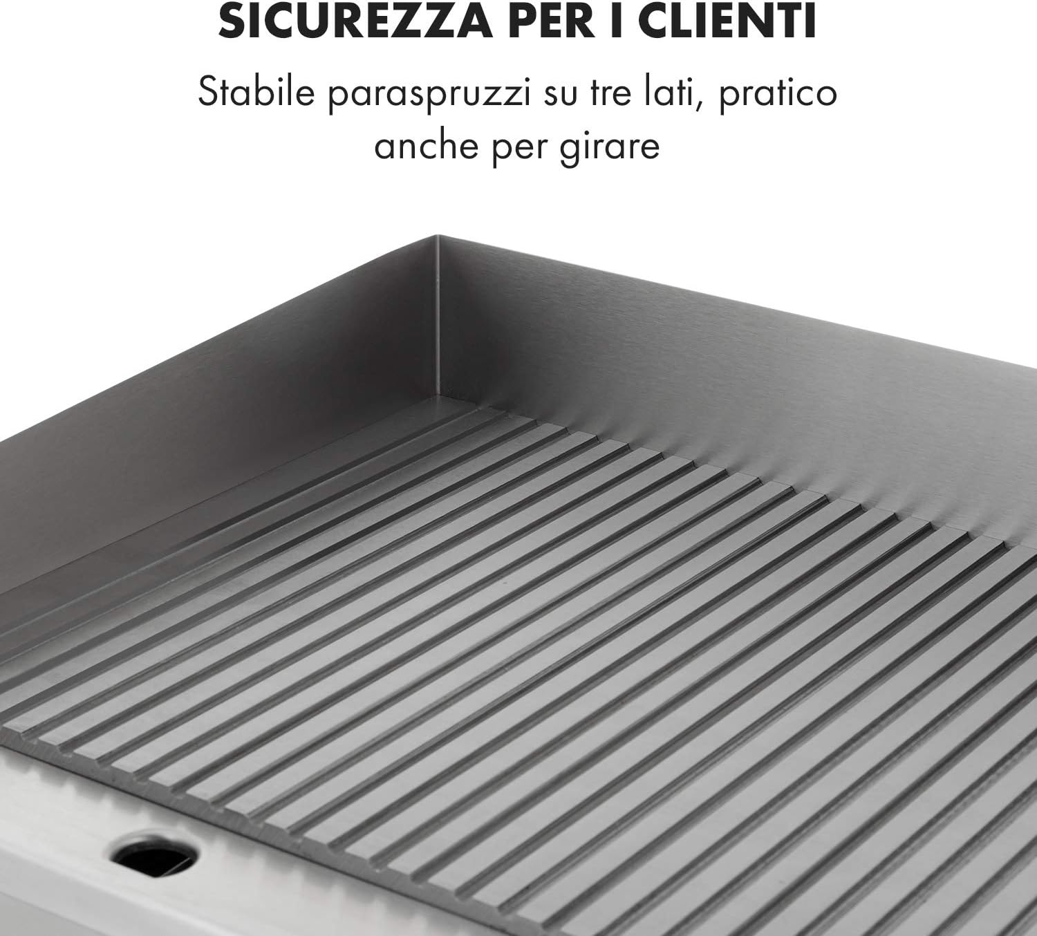 KLARSTEIN Grillmeile 3000R Pro - Piastra Elettrica in Ghisa, Superficie: 54,5 x 35 cm (ondulata), 50-300°C, 3000 W, Grill Elettrico Professionale con Paraspruzzi, Acciaio Inox