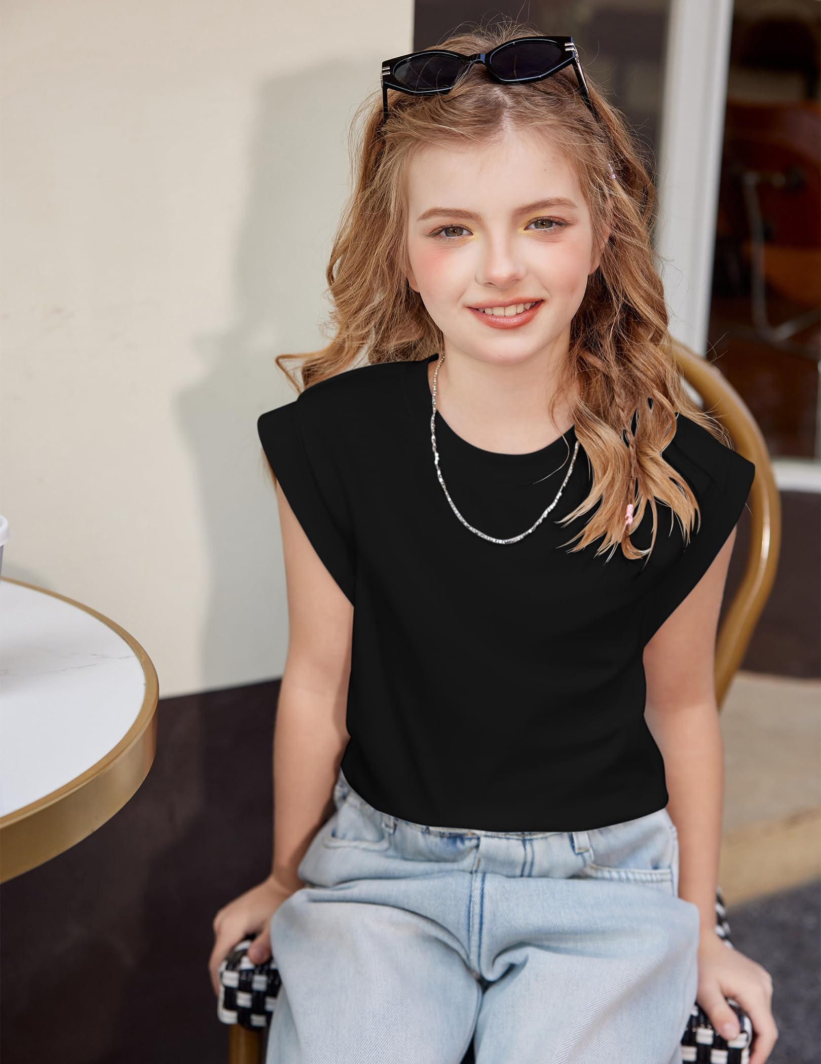 Arshiner Camiseta Manga Corta Cuello Redondo Rayas Color Liso para Niñas 5-12 Años