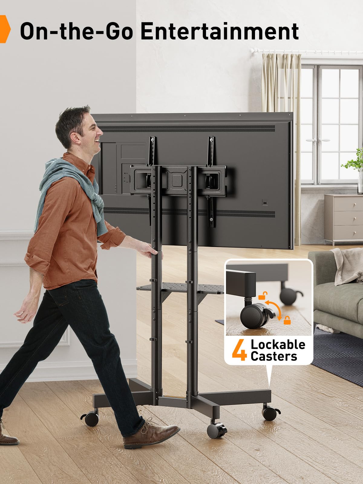 Perlegear PGTVMC14 - Supporto TV mobile con ruote per TV da 32 a 70 pollici, carrello per TV mobile regolabile in altezza con inclinazione da -15° a +5°, supporto TV da esterno per TV 4K max VESA 400