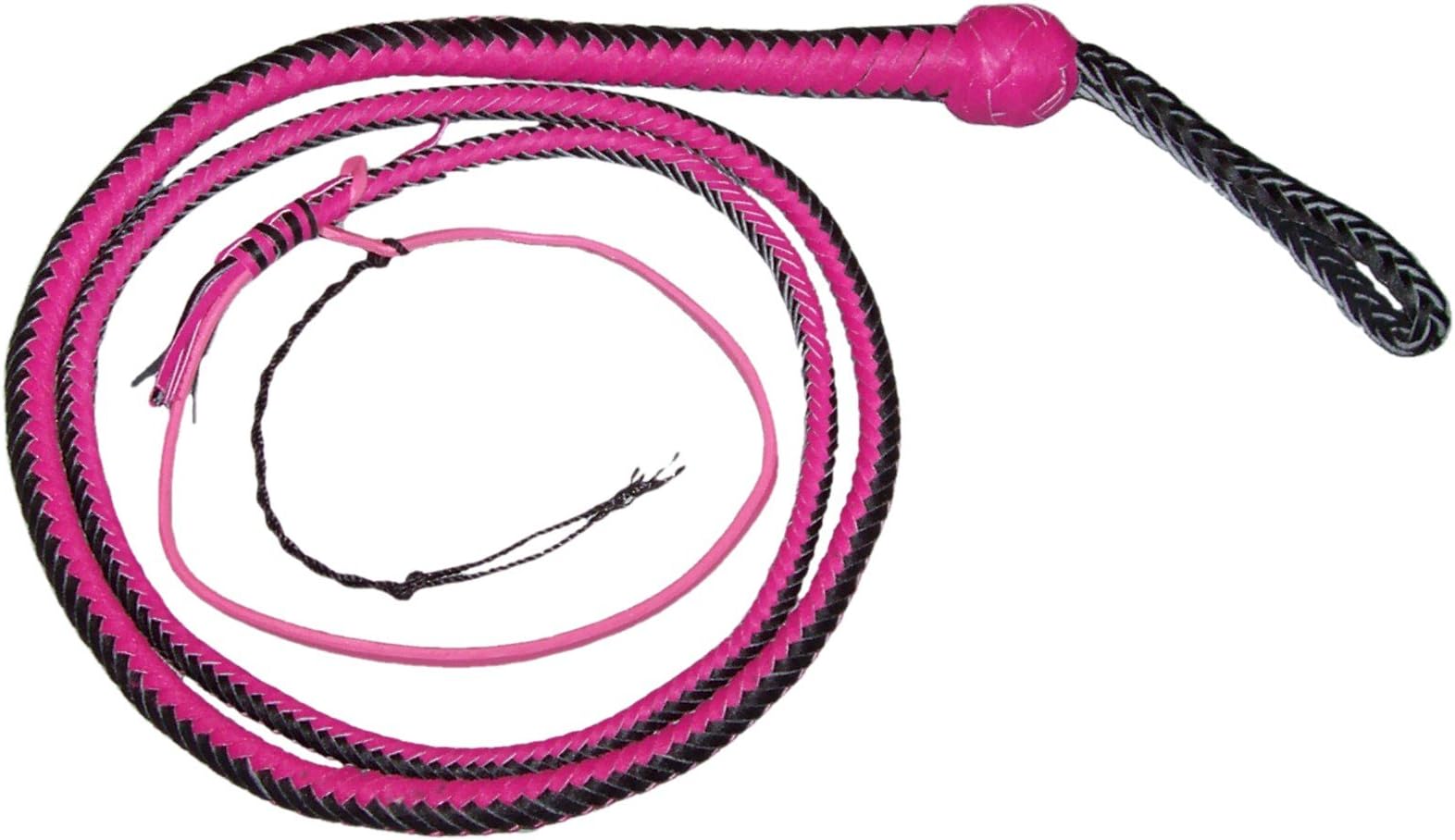 6 Foot 12 Plait Black and Pink Real Leather Bullwhip Snake Whip Bull Whip