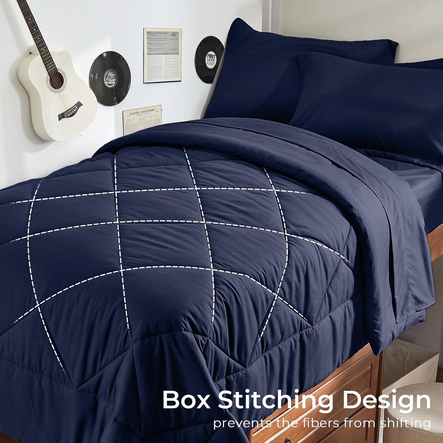 HEVUMYI Navy Blue Twin Comforter Set - 5-Piece All Season Bed in a Bag Twin, Ultra Soft Bedding Set with Comforter, Flat Sheet, Fitted Sheet, Pillowcases, Pillow Shams, Navy Blue thumbnail
