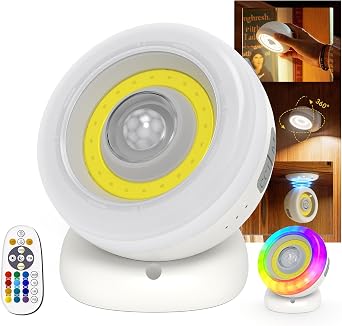 Hopedone 360 Magnetic Motion Sensor Wall Light, Detachable, 1 Pack | 3 color temperatures plus RGB, 5-level remote dimming, closets, halls, constant-on option, USB-C charge