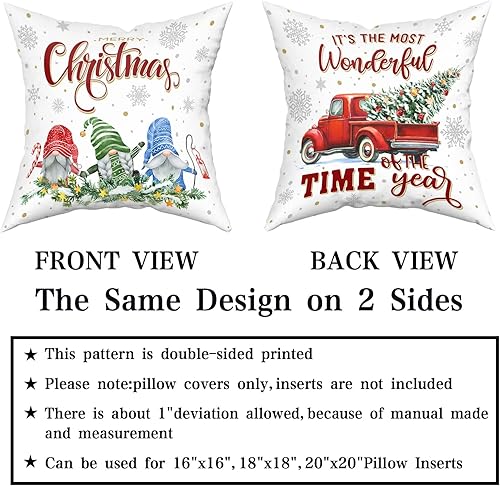 Miniatura 5 de Giwawa Juego de 2 fundas de almohada de Navidad de 18 x 18 pulgadas, diseño de árbol de Navidad, copos de nieve, gnomo, camión rojo, fundas de cojín