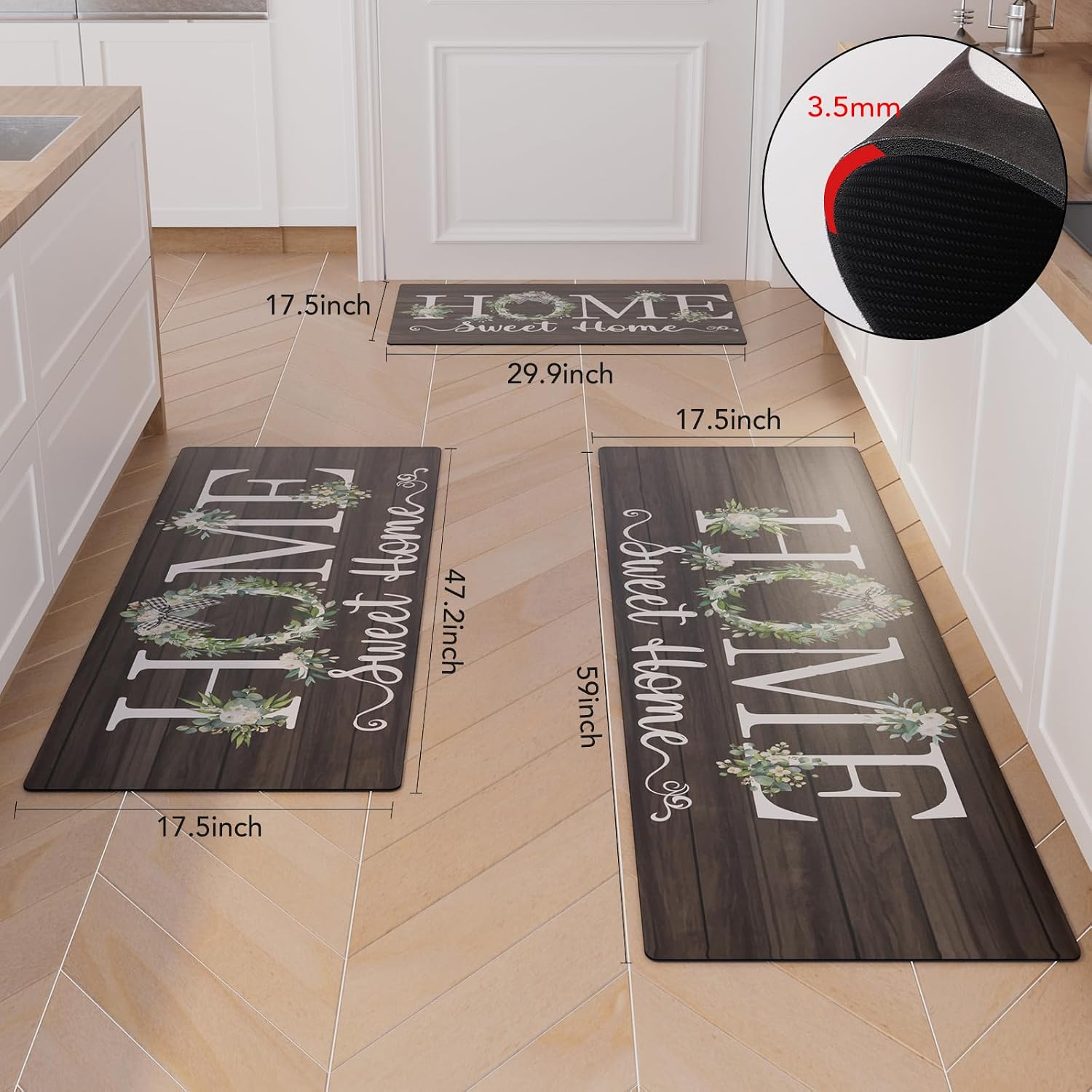 XLHOMO Home Kitchen Runner Rugs of 3, Non Slip Cushioned Kitchen Mat for Floor Waterproof Comfort Rugs and Mats Farmhouse Chef Mats Floor Carpet for Sink,Laundry Room image 3