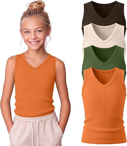 Oakgarden 4 Pack Girls Tank Tops Sleeveless Tees, 4-Color, 11-12 Years
